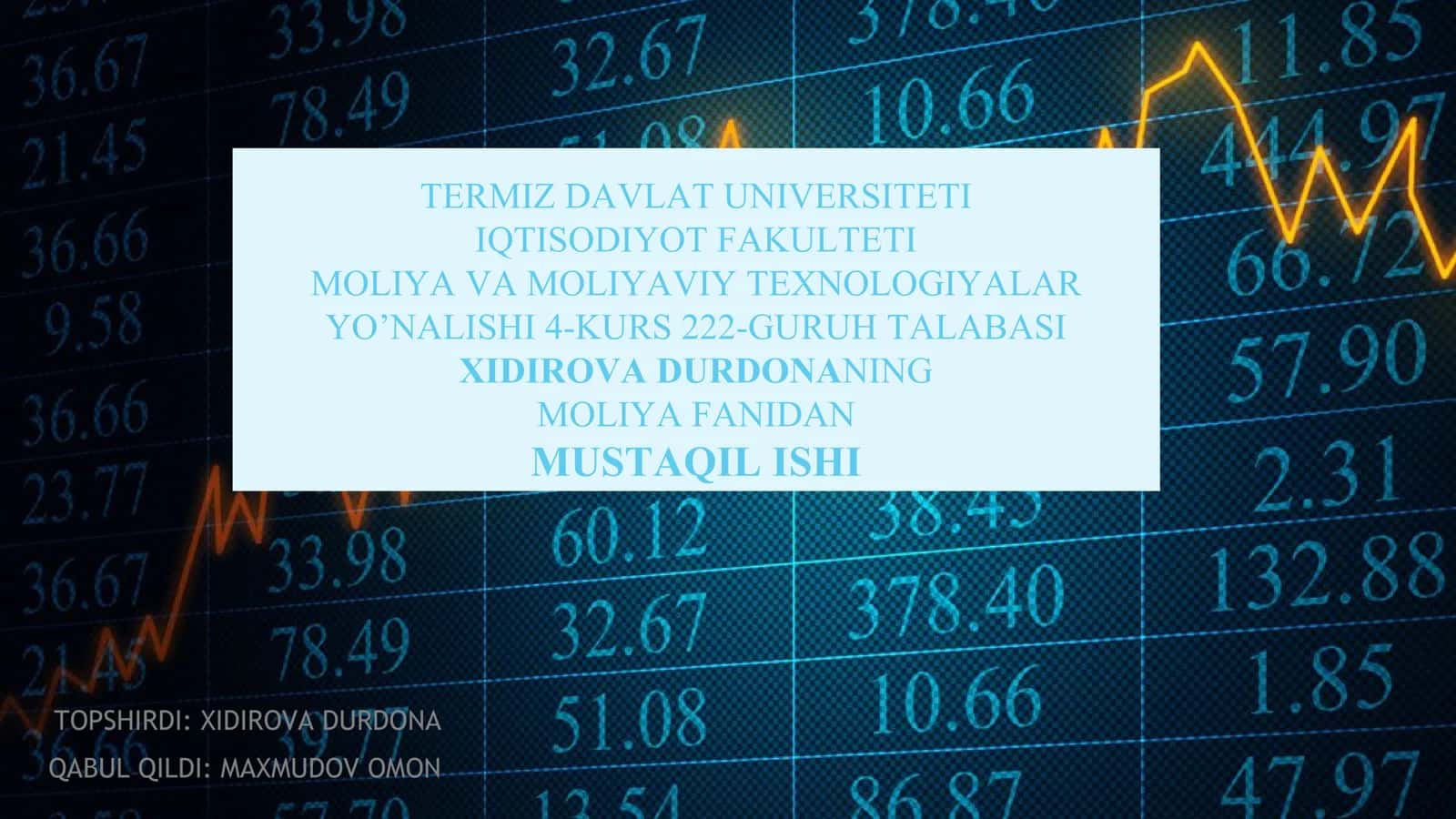 O‘zbekiston moliya bozorini rivojlantirish istiqbollari