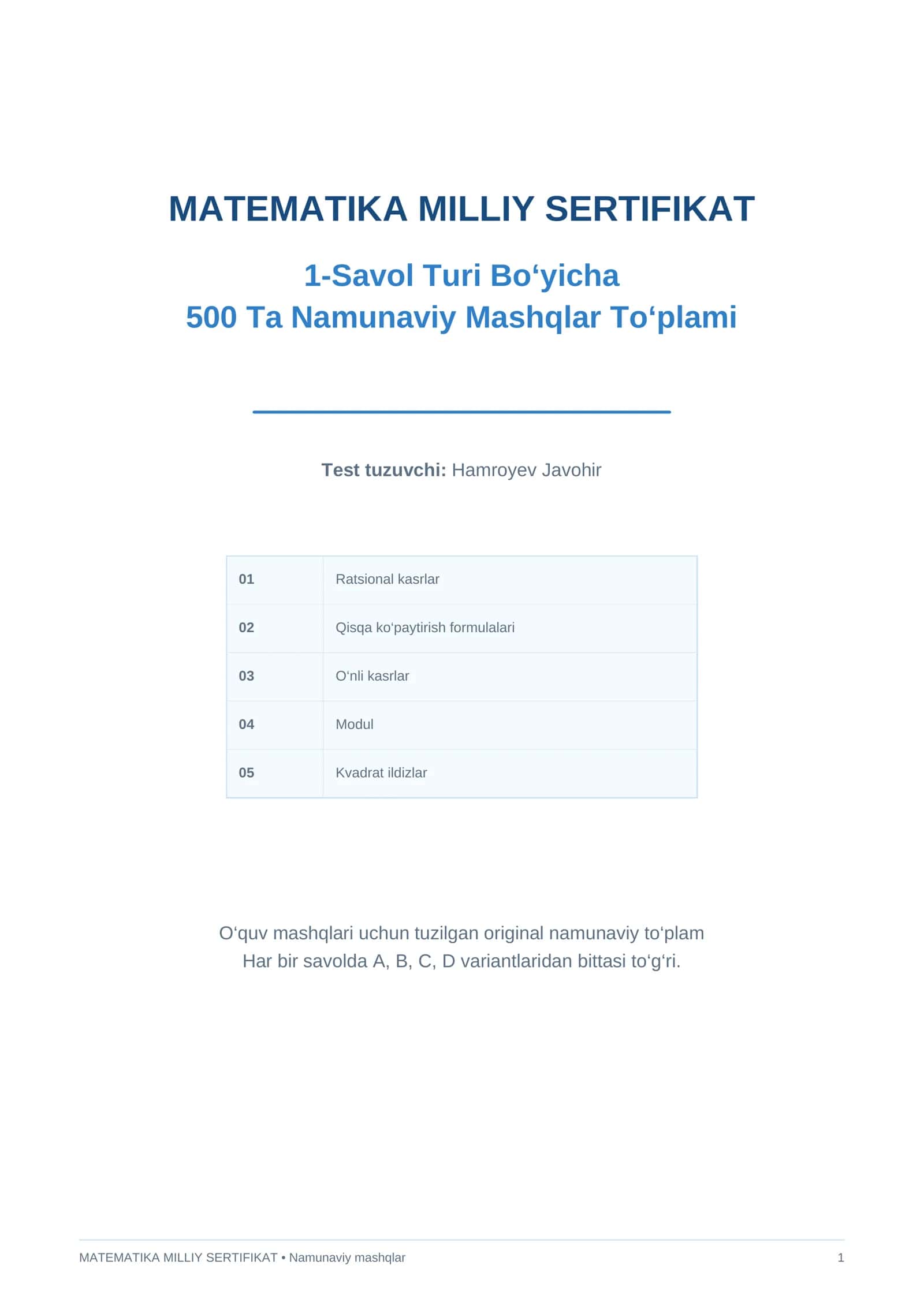 MATEMATIKA MILLIY SERTIFIKAT