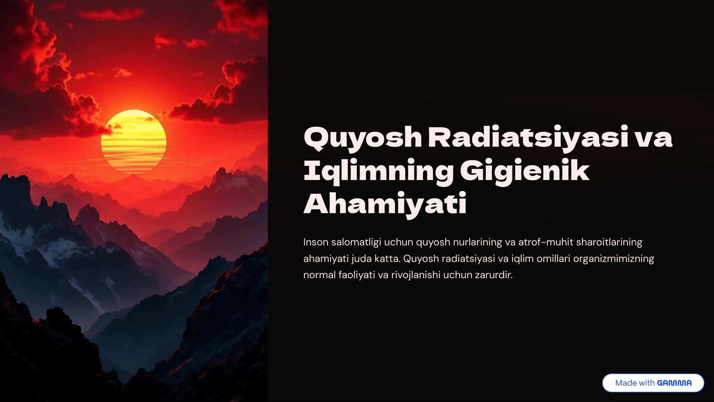 Quyosh Radiatsiyasi va Iqlimning Gigienik Ahamiyati