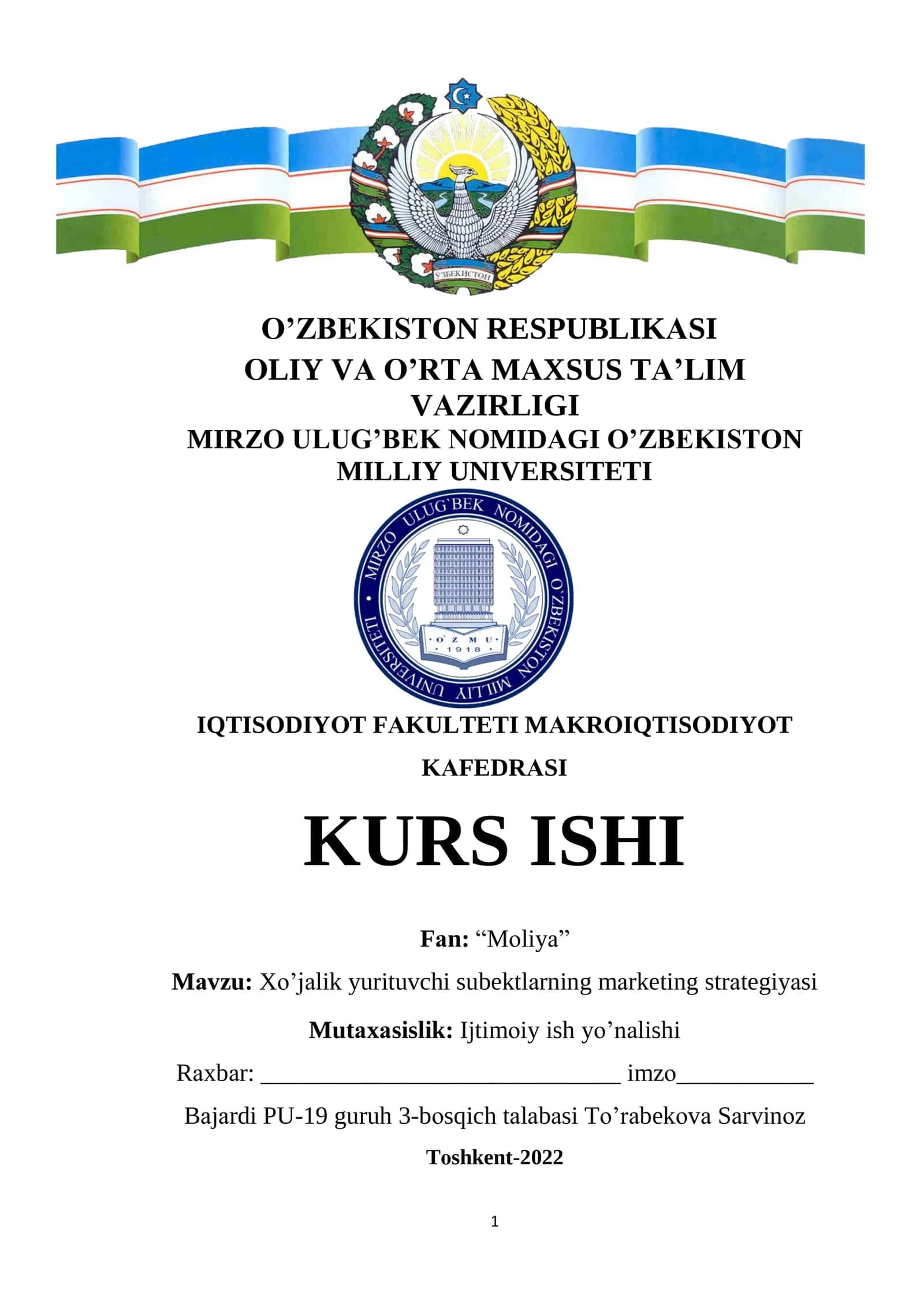 Xo'jalik subyektlarining moliyaviy iqtisodiy marketing strategiyasi 1
