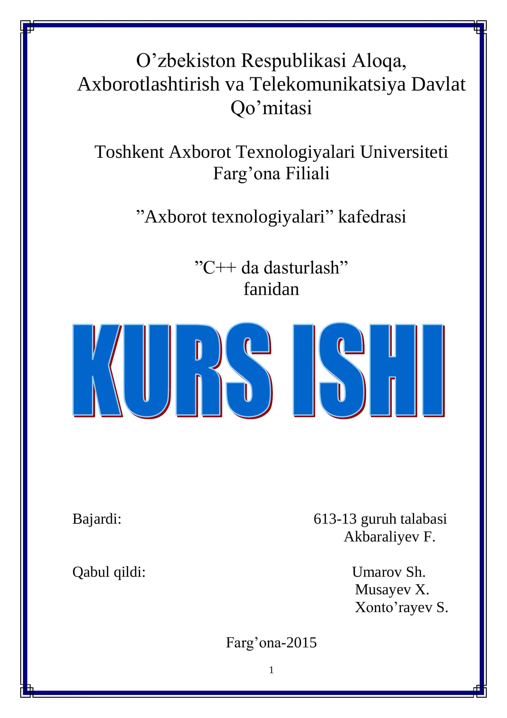 Talabalar uchun dars jadvali dasturini yaratish