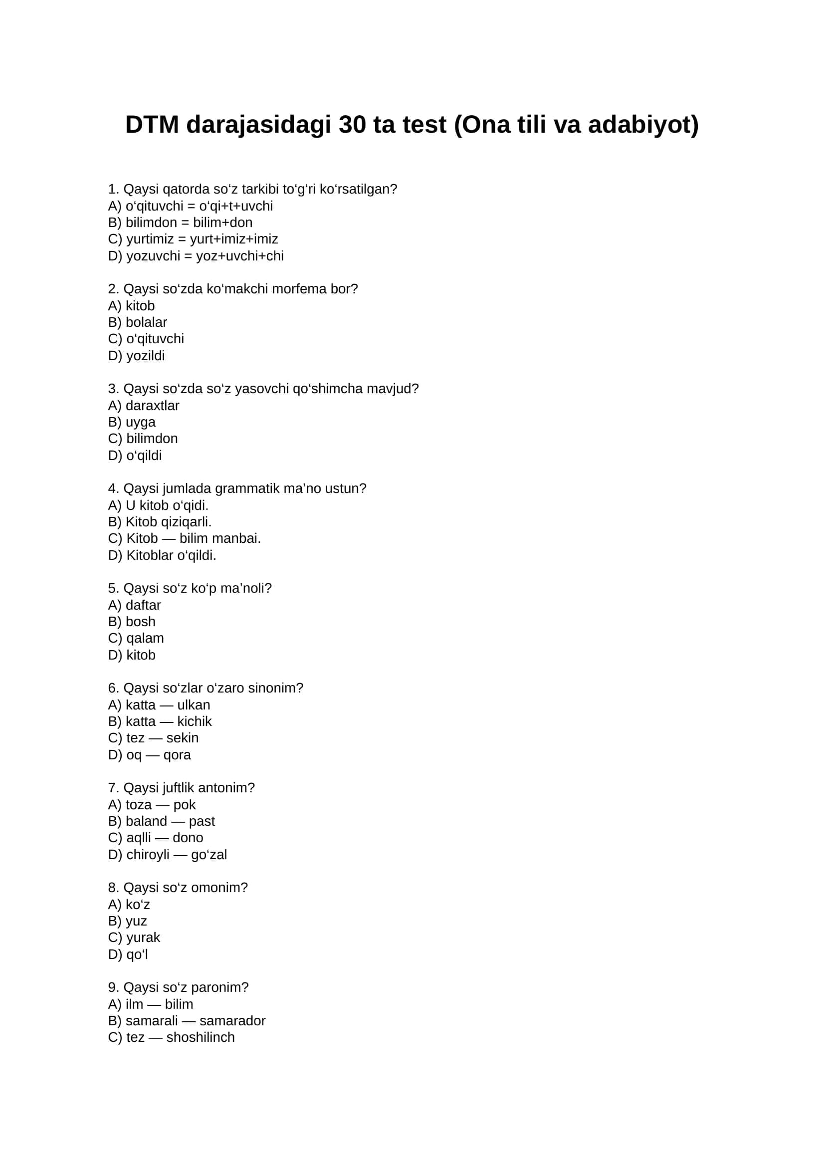 Ona tili test
