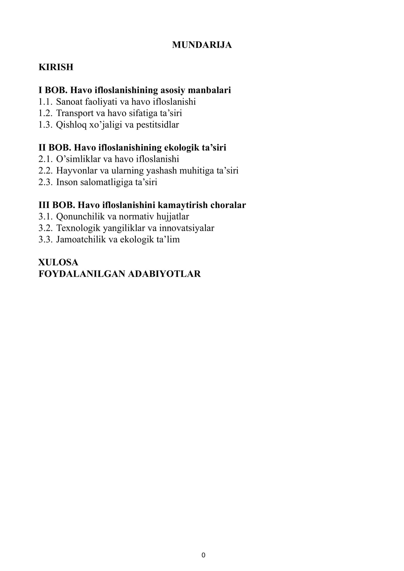 Havo ifloslanishining ekologik ta’siri