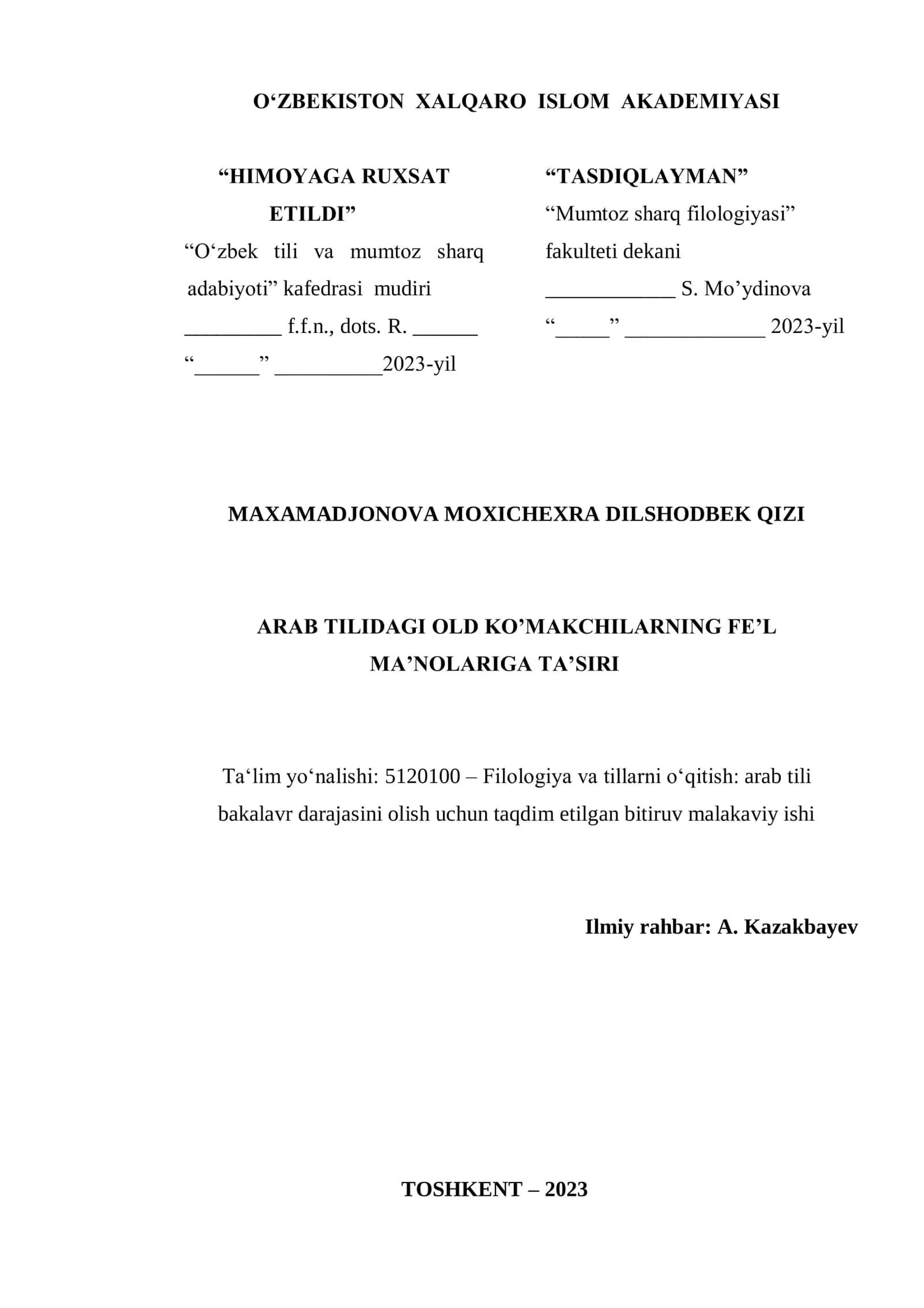 BMI Arab tilidagi old ko'makchilarning fe'l ma'nolariga ta'siri
