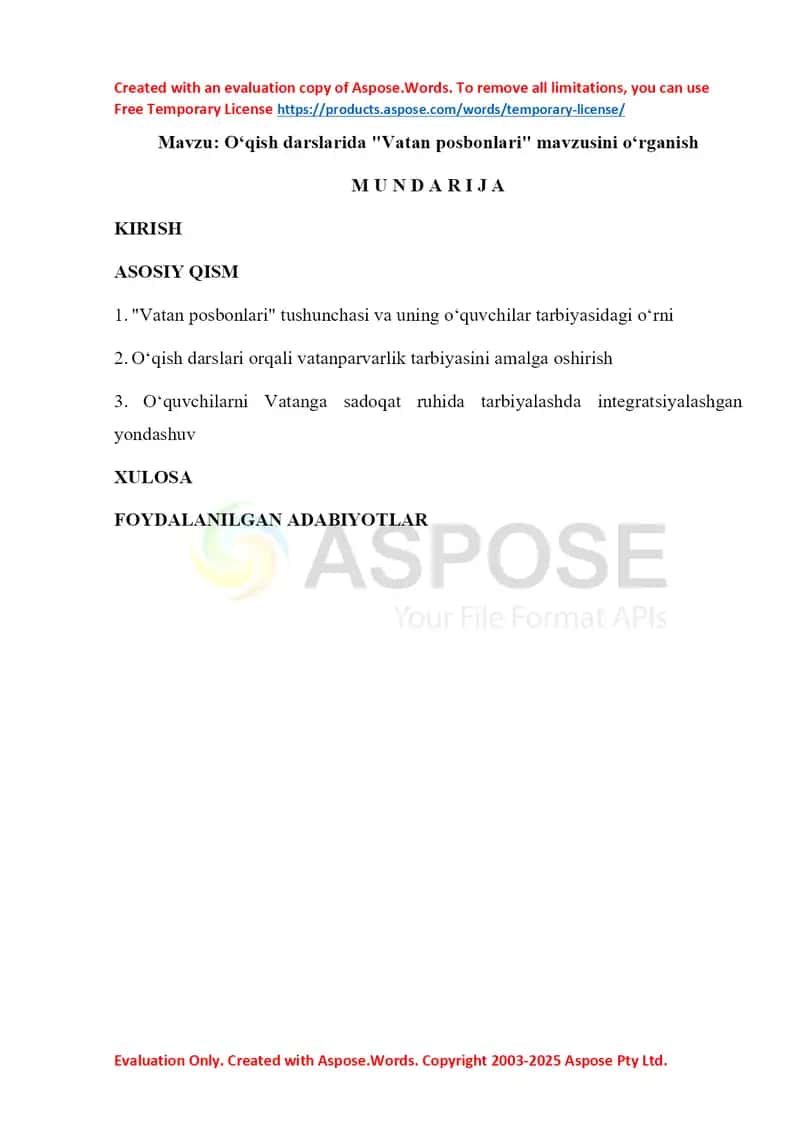 Vatan posbonlari mavzusini oʻrganish