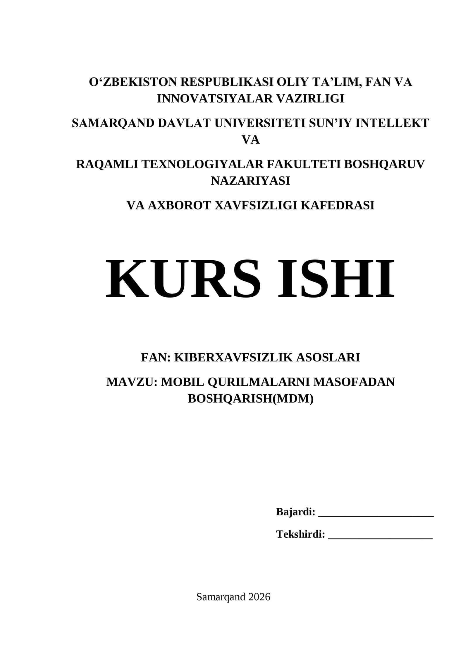 MOBIL QURILMALARNI MASOFADAN BOSHQARISH(MDM)