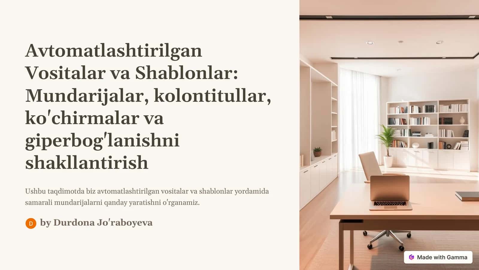 Avtomatlashtirilgan Vositalar va Shablonlar