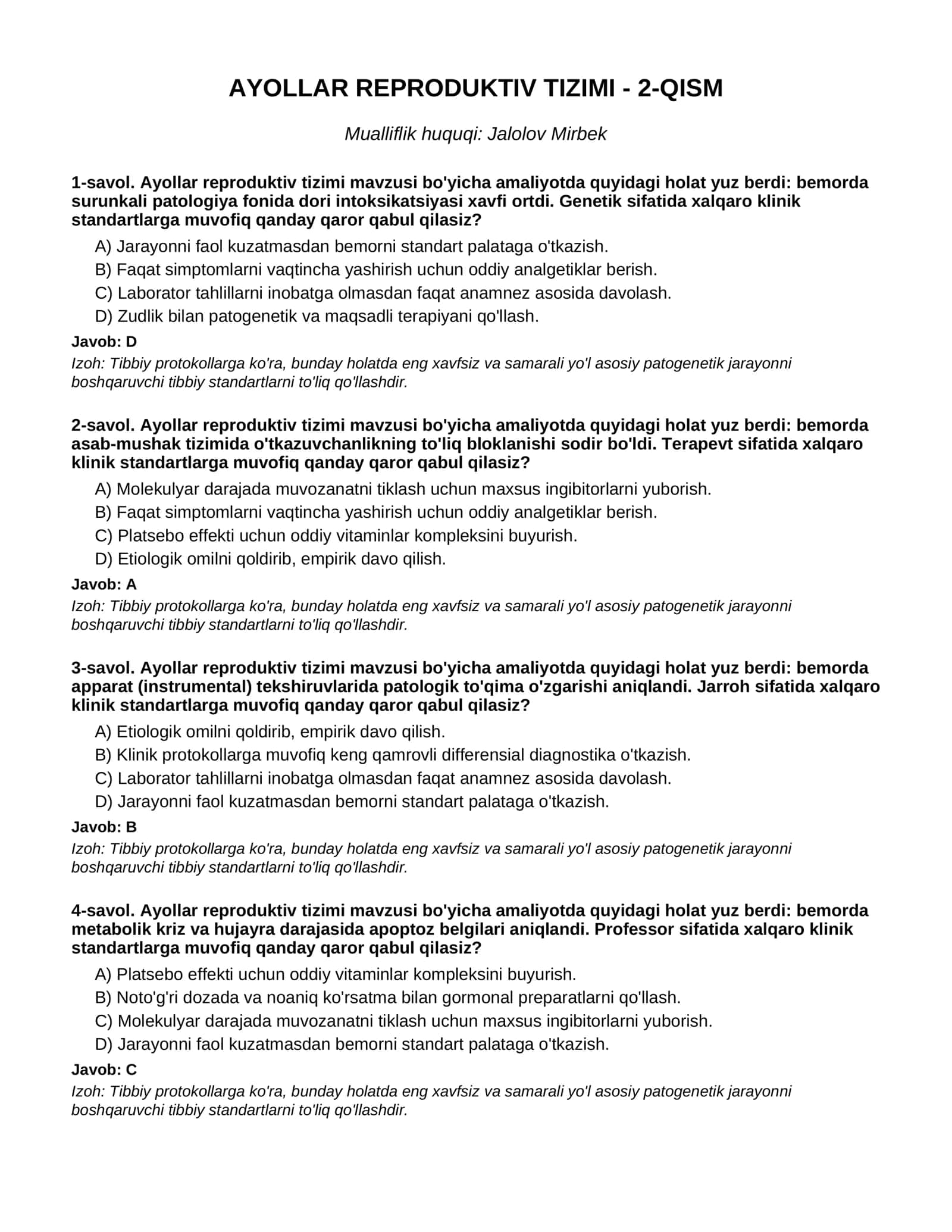 AYOLLAR REPRODUKTIV TIZIMI - 2-QISM