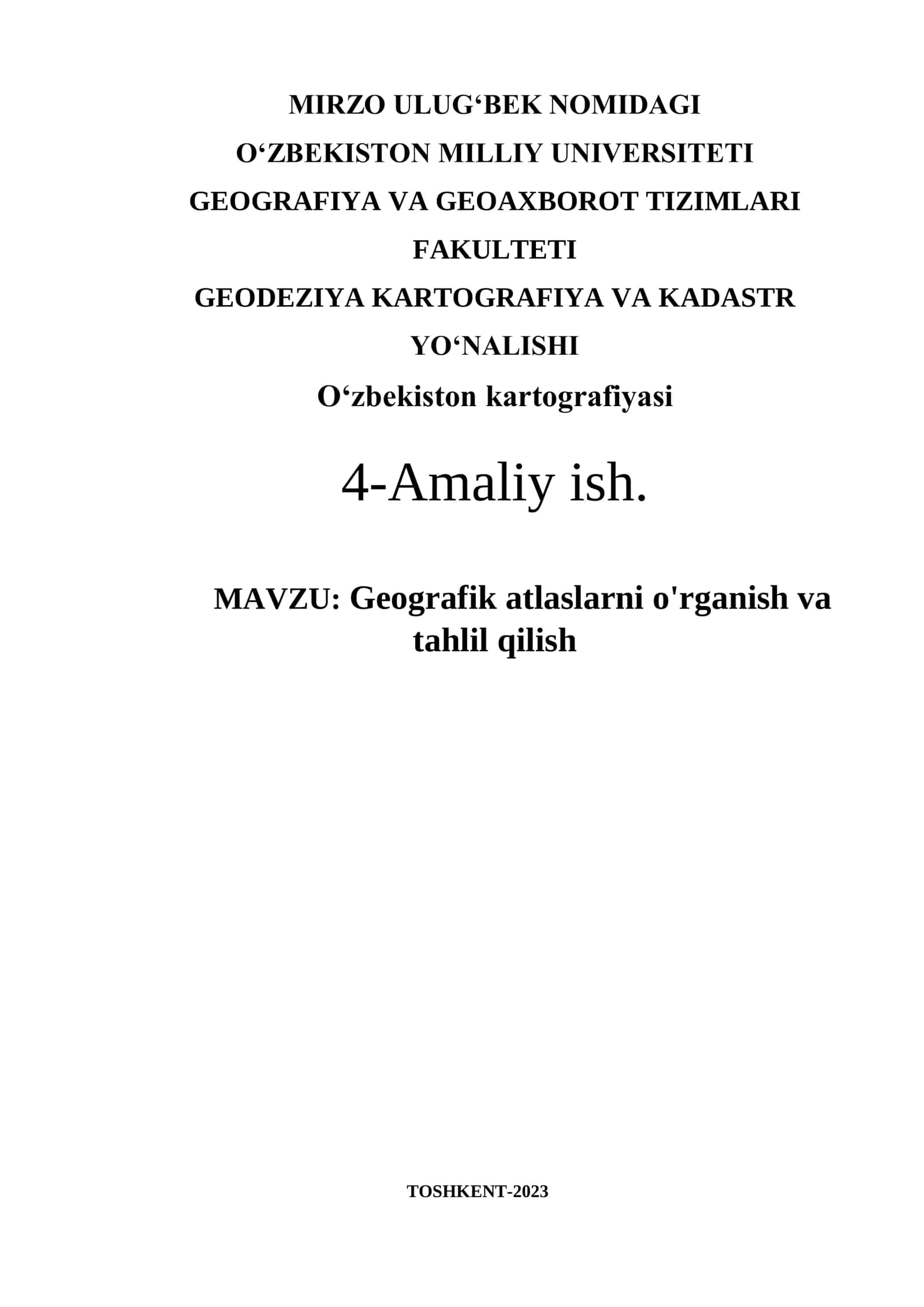 Geografik atlaslarni o'rganish va tahlil qilish