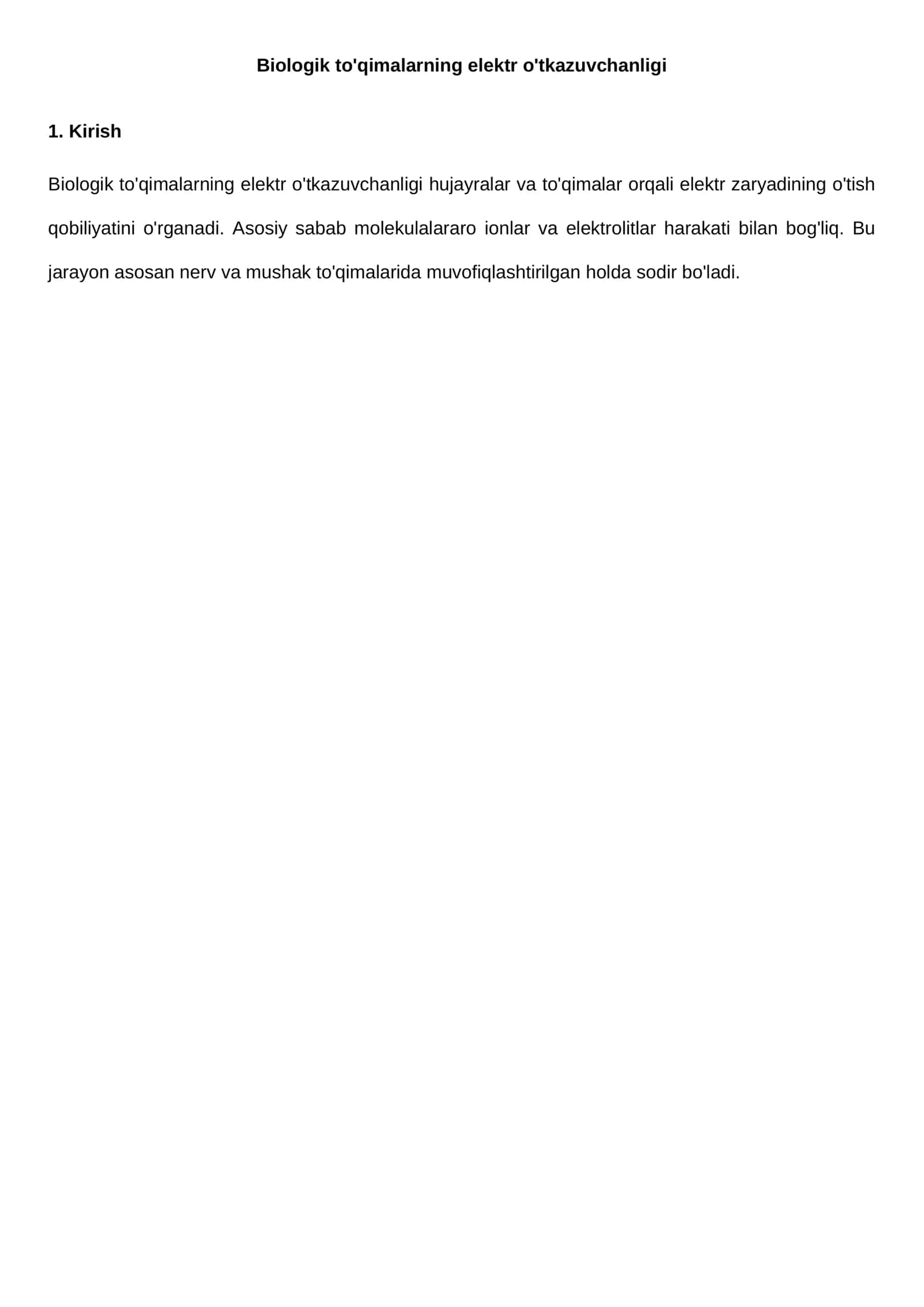 Biologik to'qimalarning elektr o'tkazuvchanligi