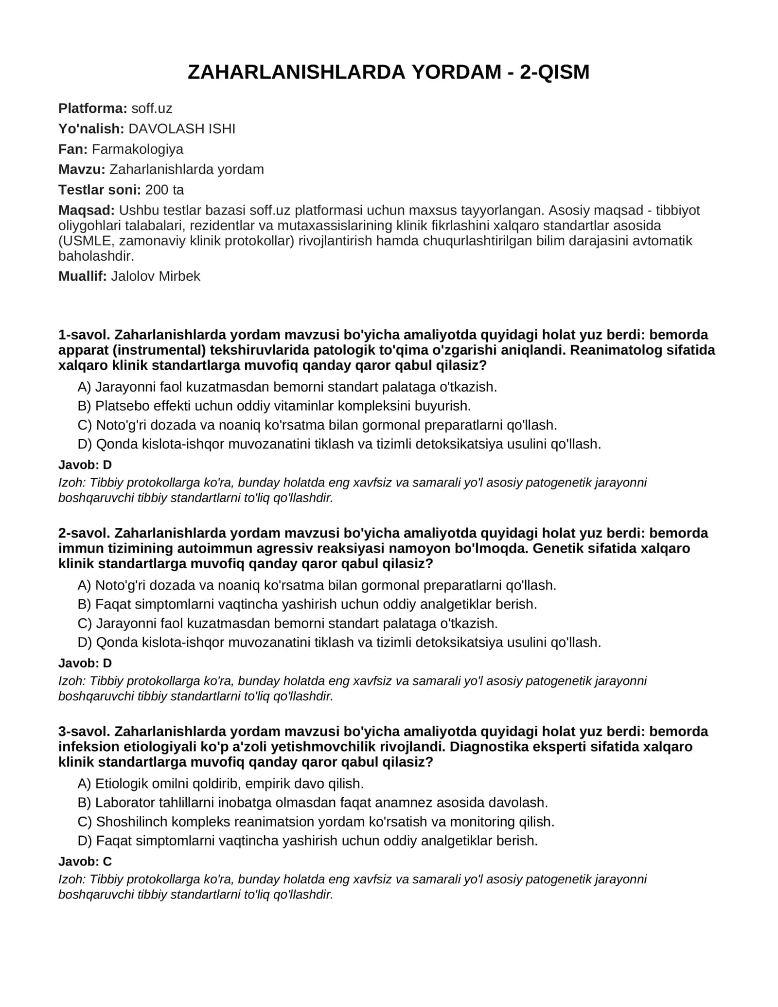 Zaharlanishlarda yordam - 2-QISM