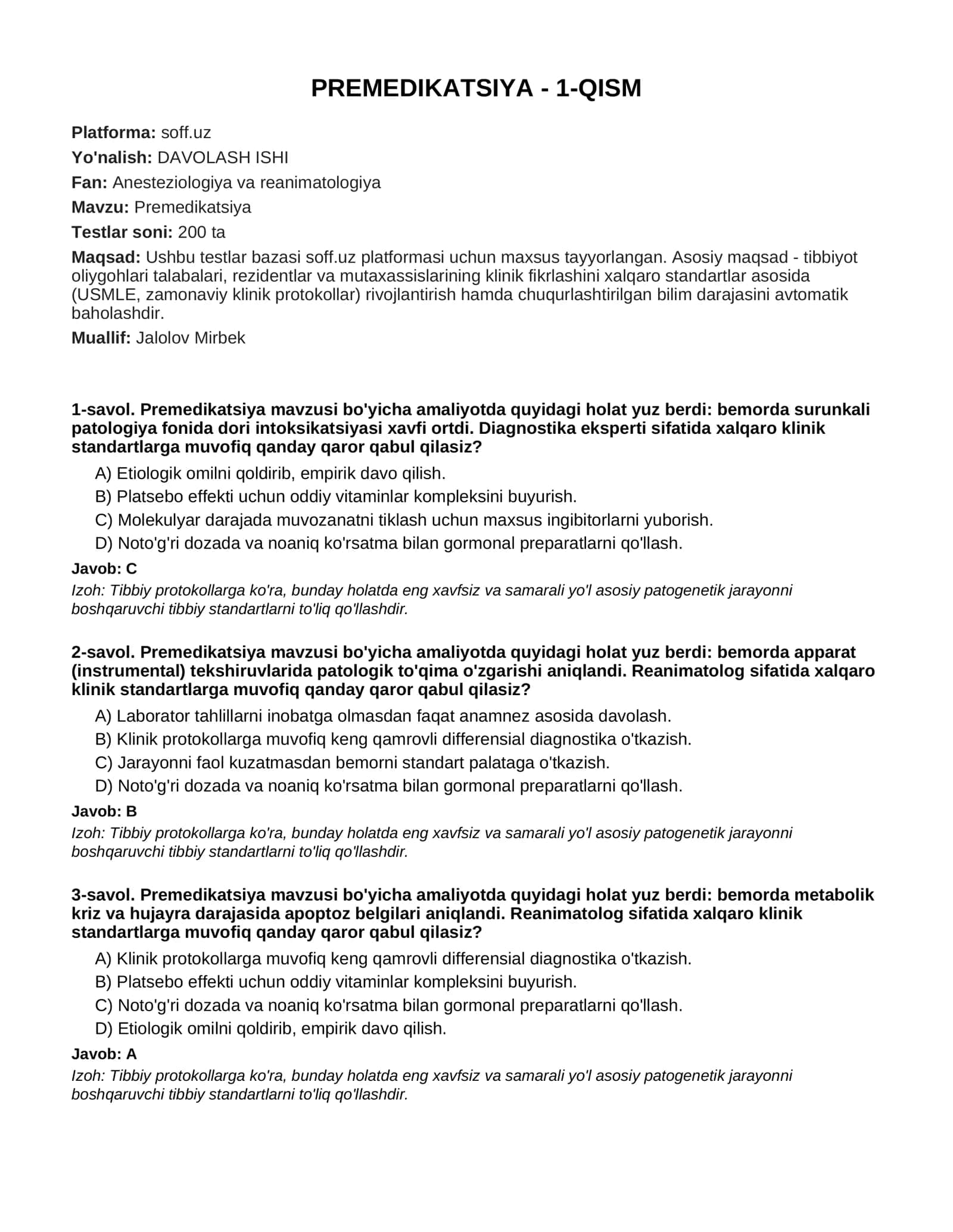PREMEDIKATSIYA - 1-QISM