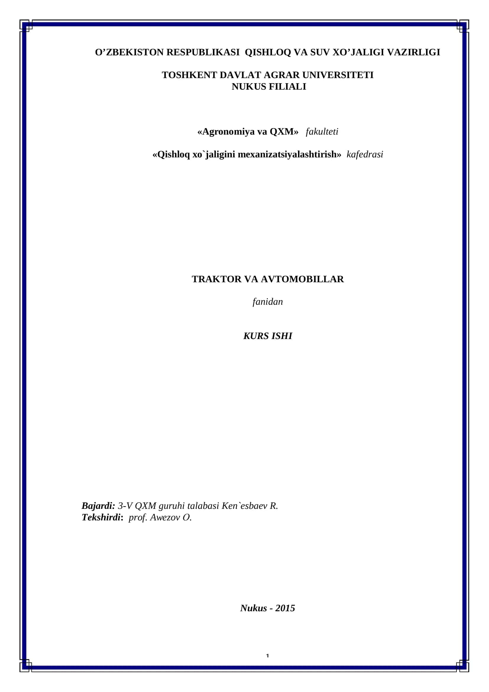 Traktor va Avtomobillar