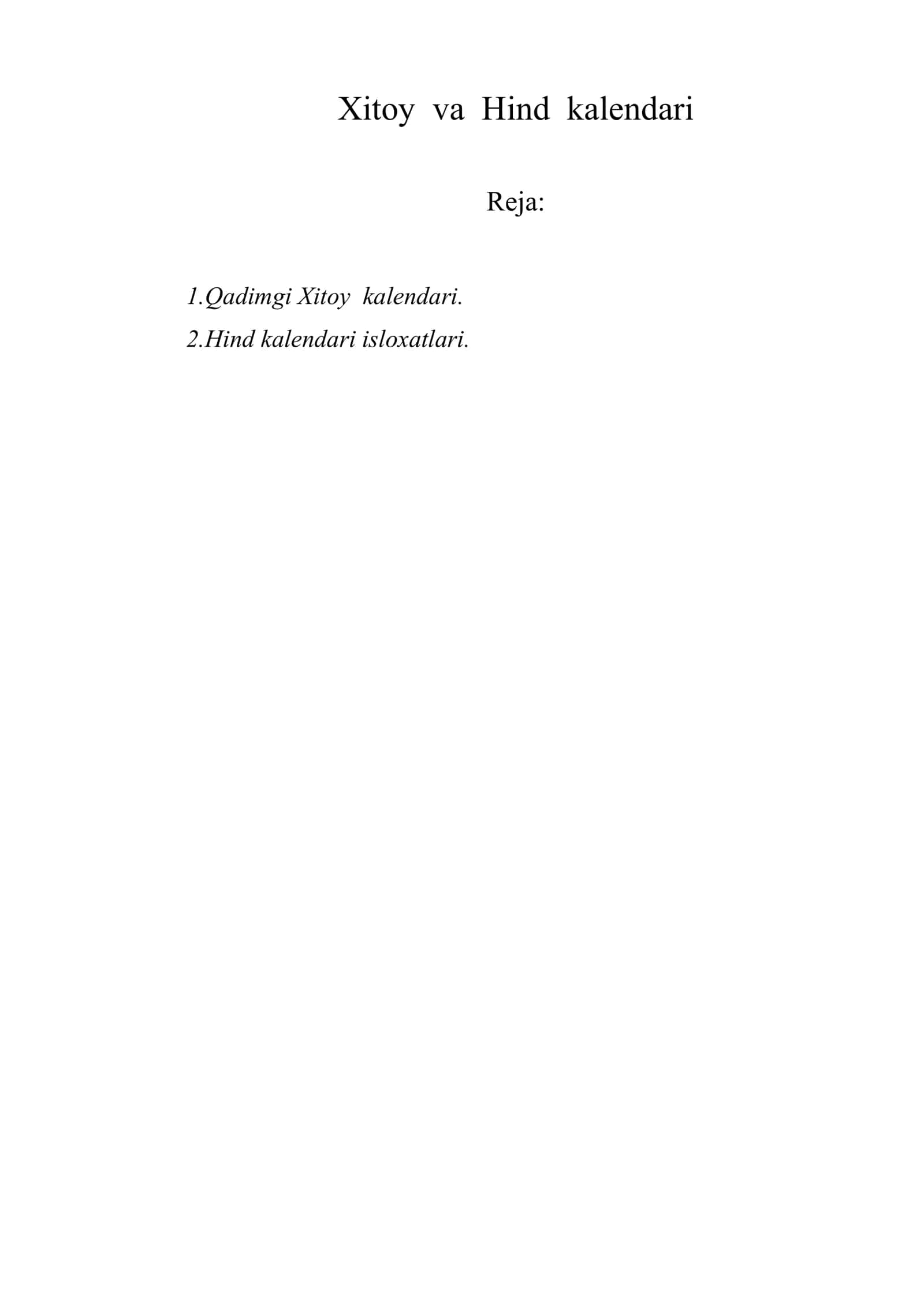 Xitoy va Hind kalendari