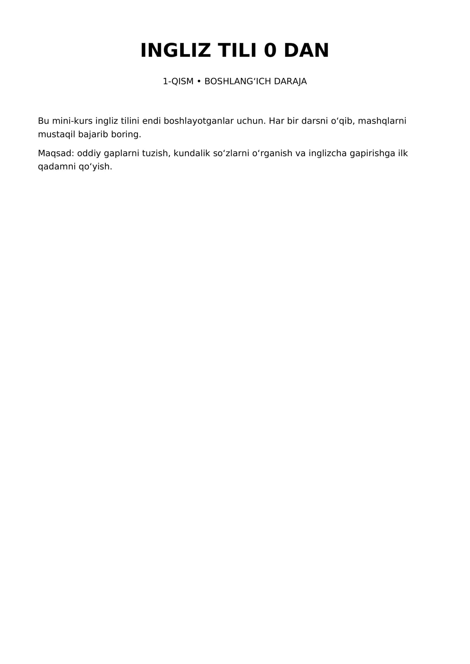 📚 Ingliz tili 0 dan — Boshlang‘ichlar uchun PDF