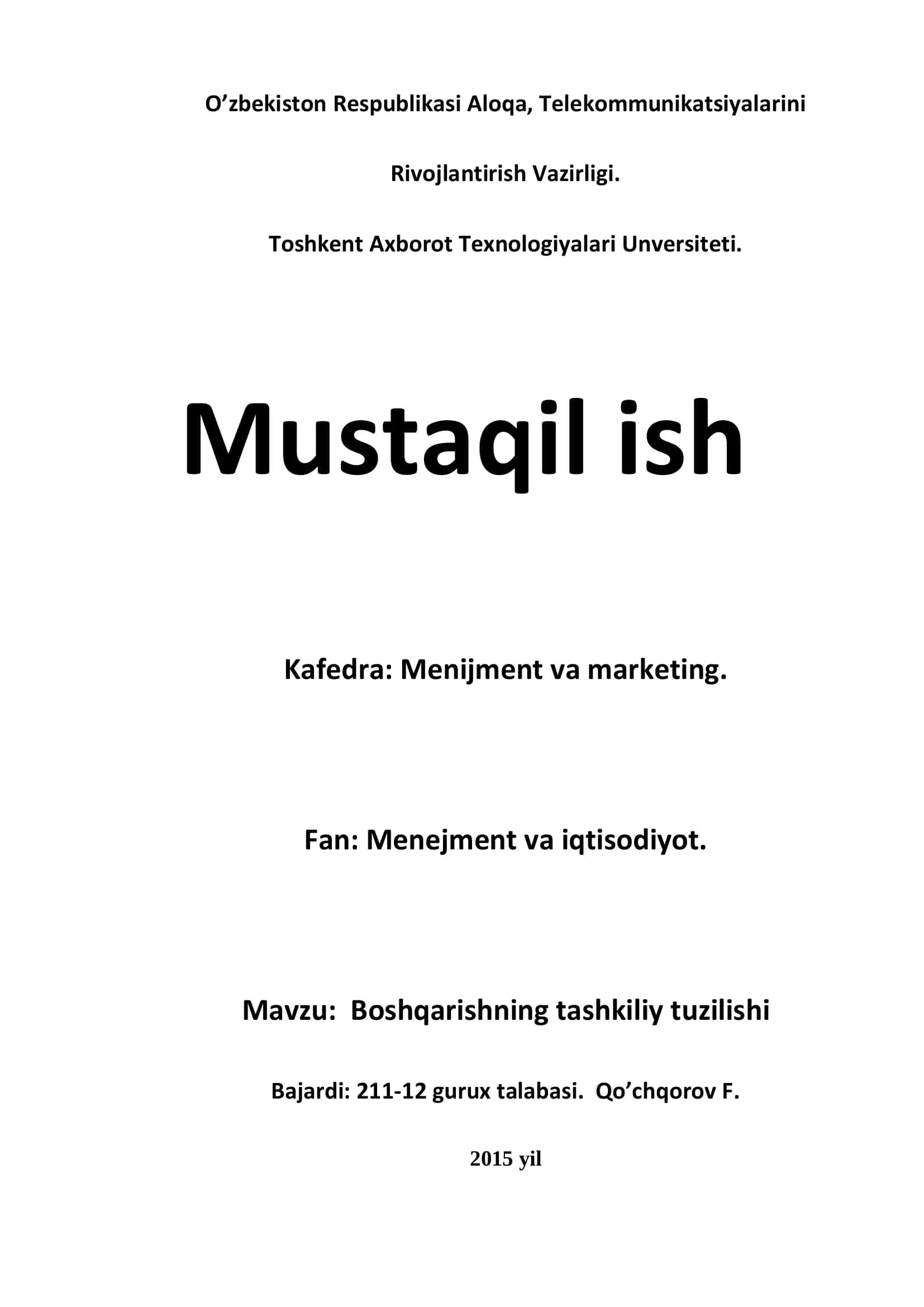 Boshqarishning tashkiliy tuzilishi