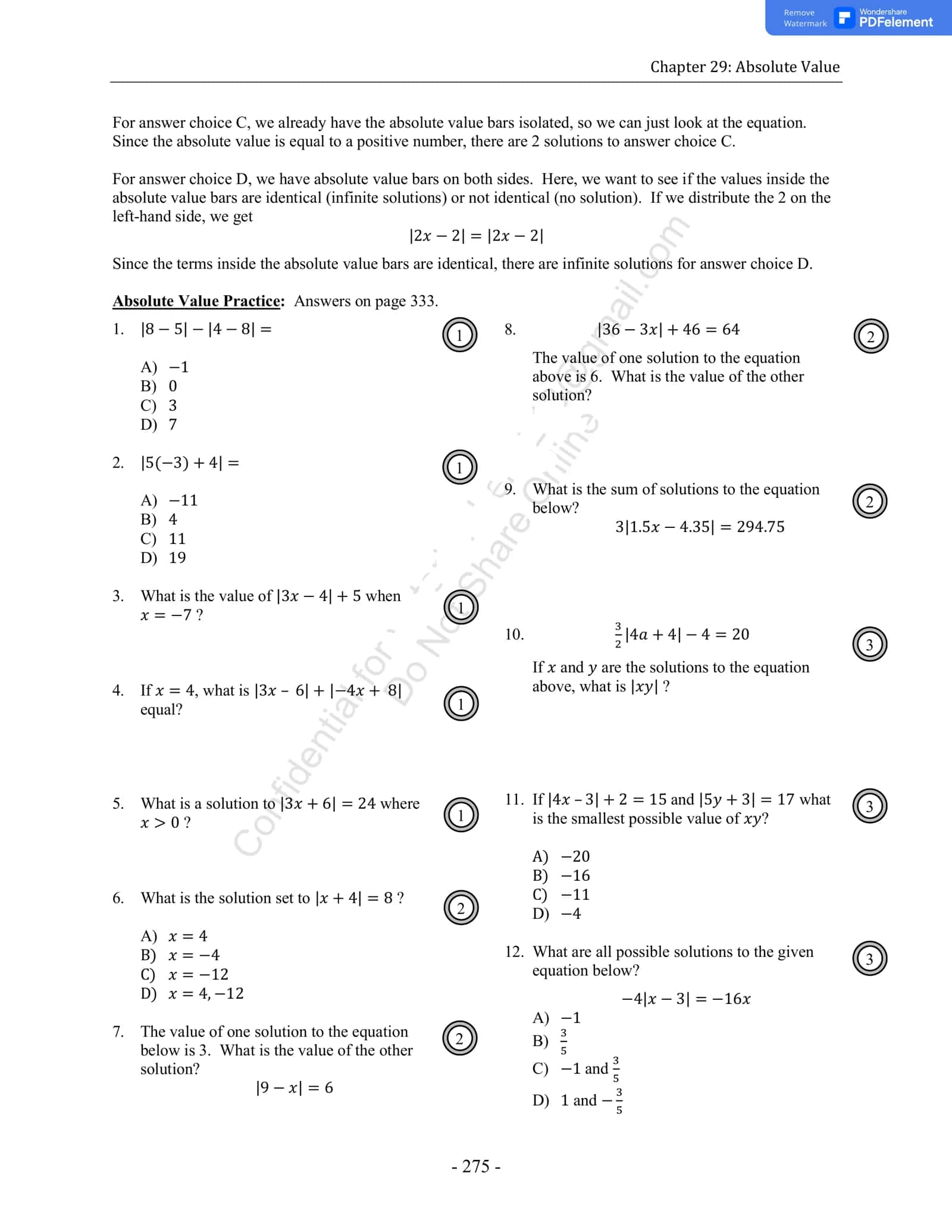 Absolute Value Practice