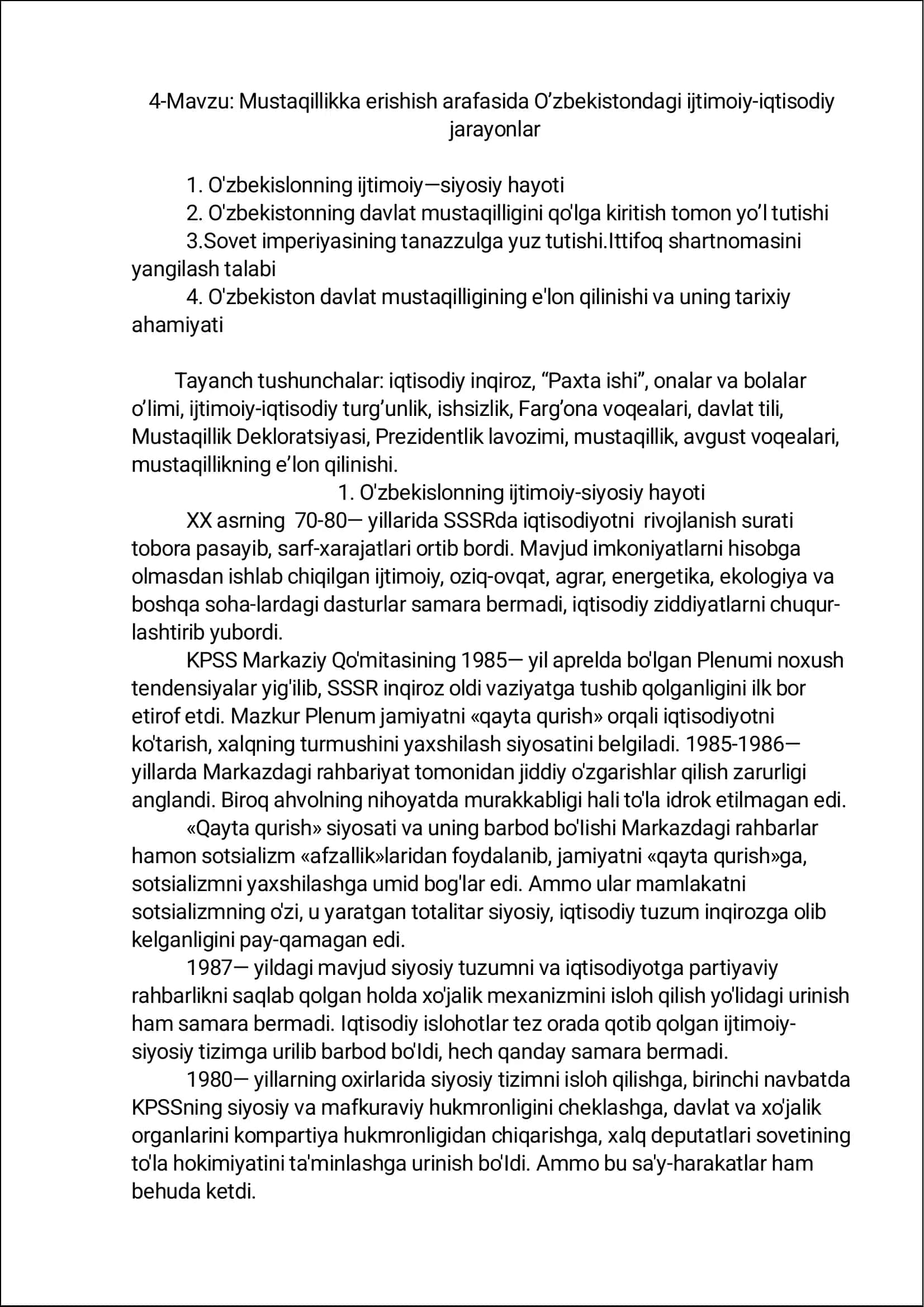 O'zbekislonning ijtimoiy-siyosiy hayoti