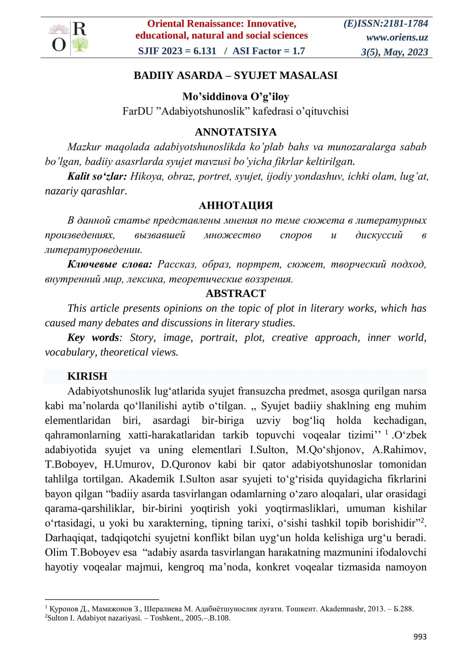 BADIIY ASARDA – SYUJET MASALASI