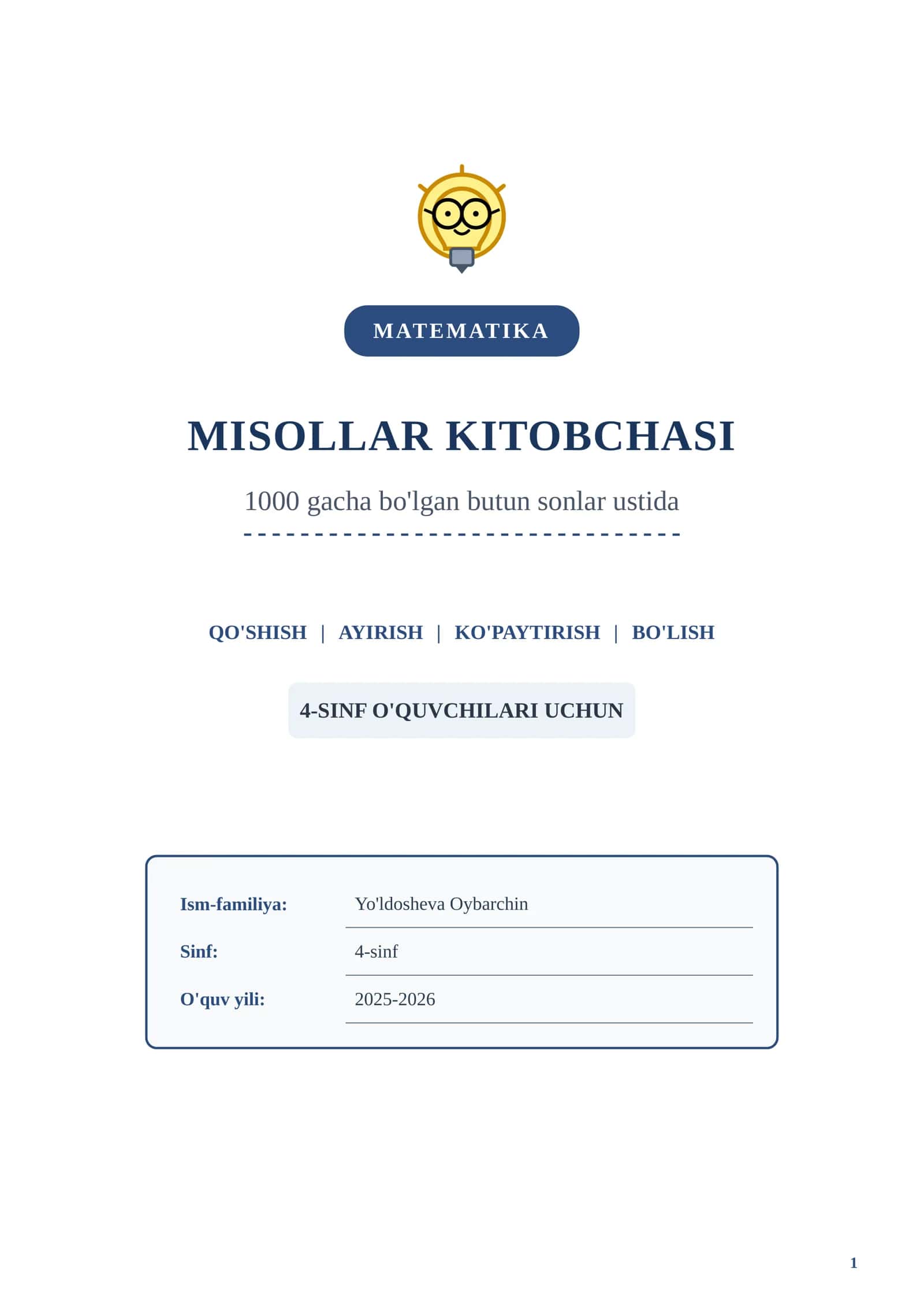 MATMATIKA MISOLLAR KITOBCHASI