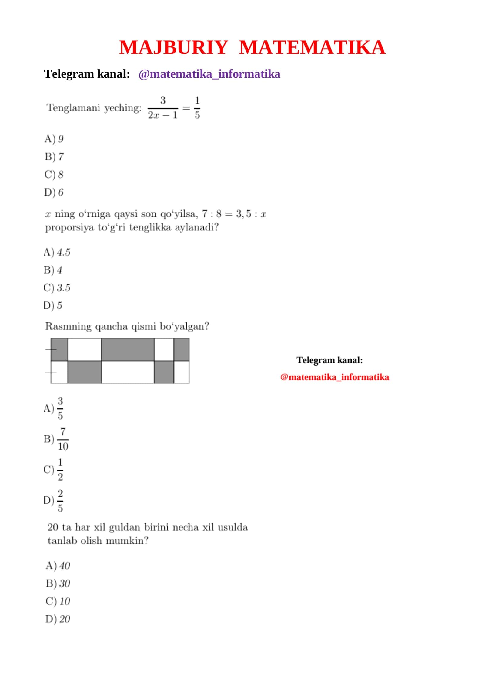 MAJBURIY MATEMATIKA