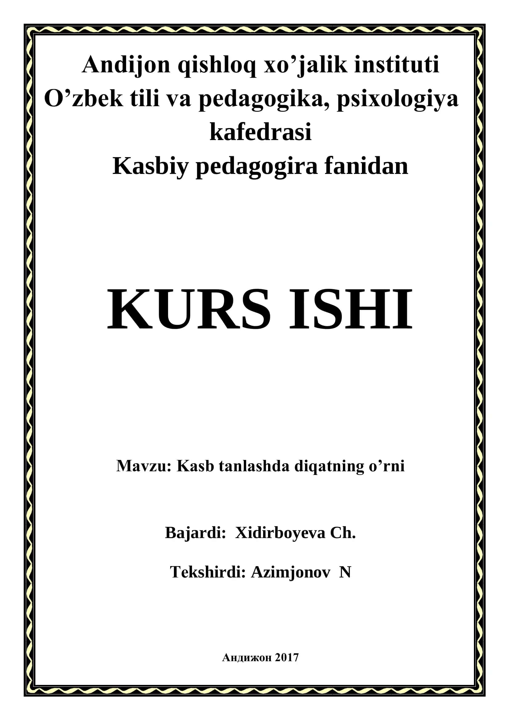 Kasb tanlashda diqatning o’rni