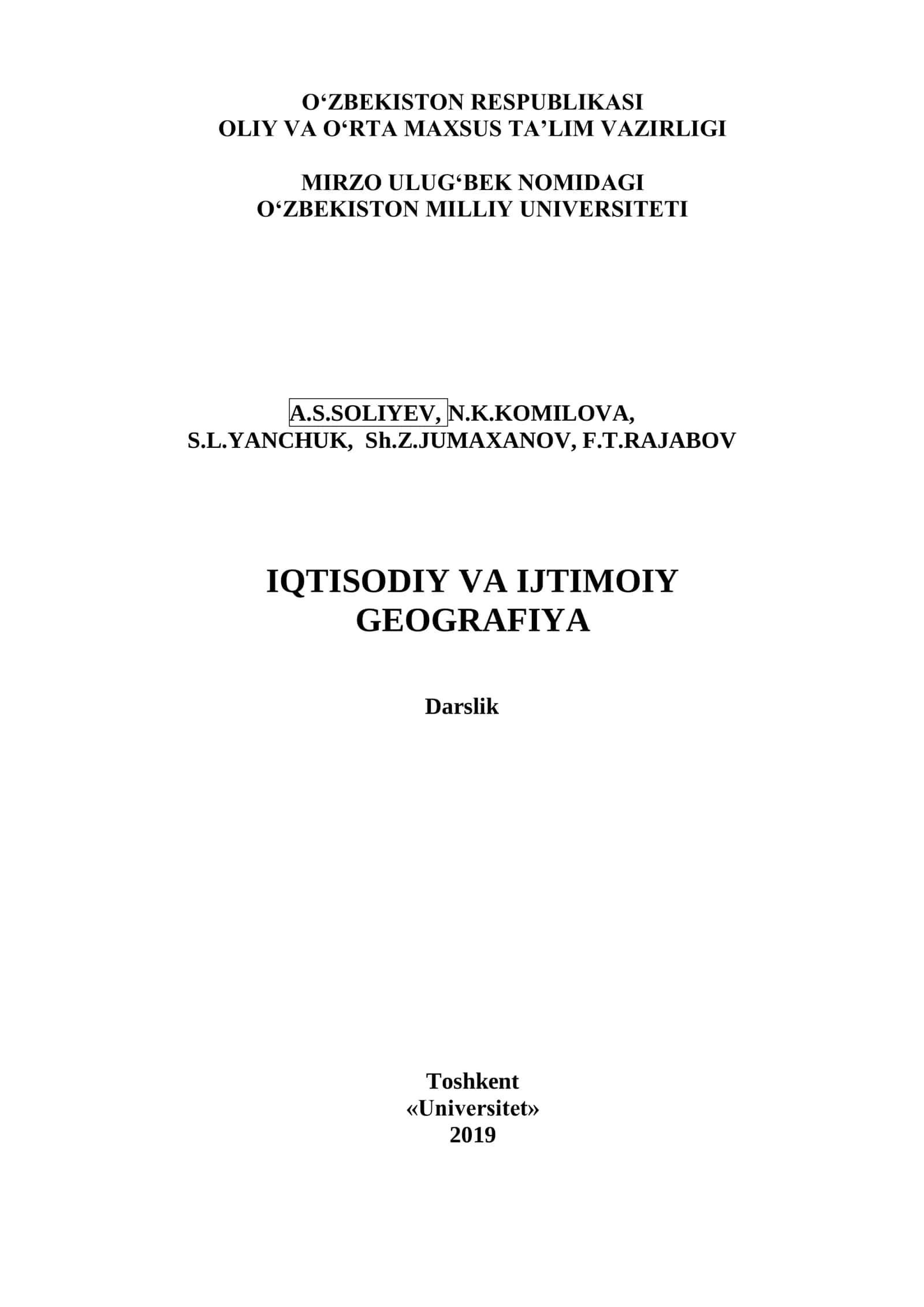 IQTISODIY VA IJTIMOIY GEOGRAFIYA Darslik