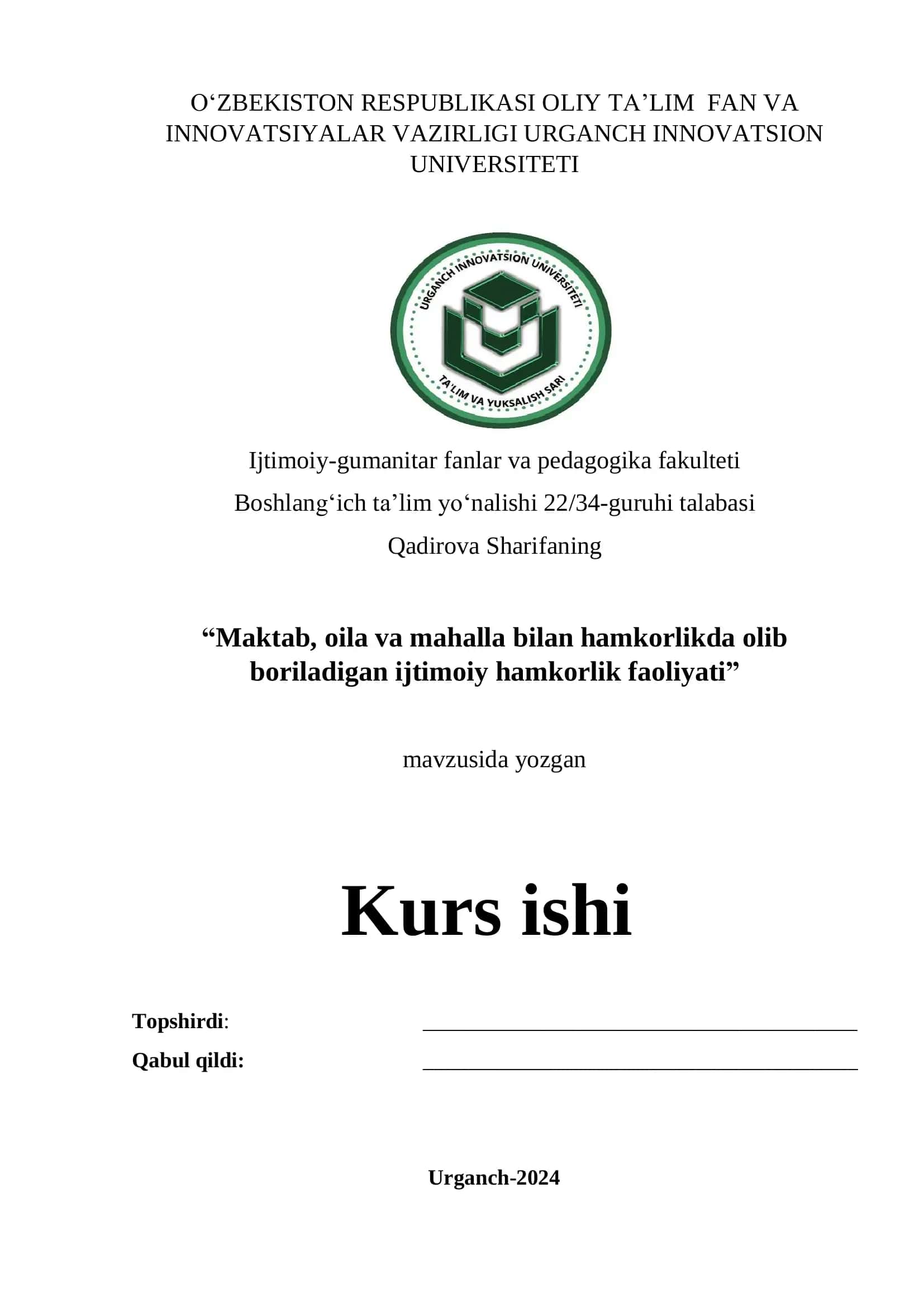 Maktab , oila  va mahalla bilan hamkorlikda olib boriladigan ijtimoiy hamkorlik faoliyati 1