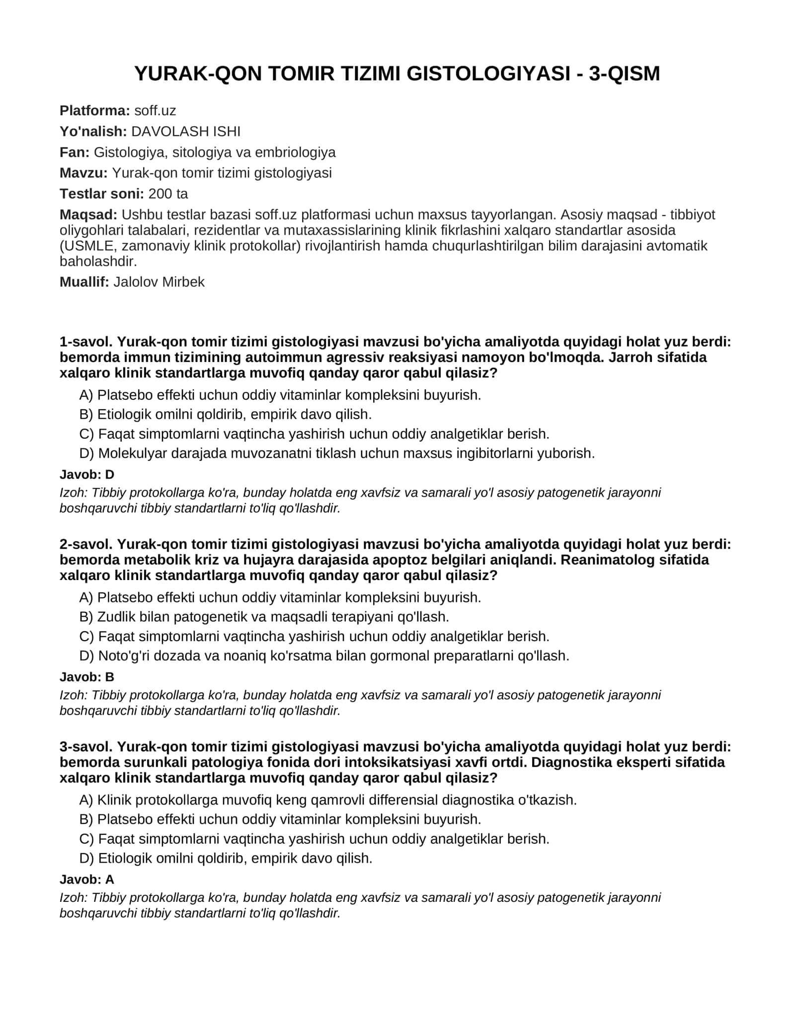 YURAK-QON TOMIR TIZIMI GISTOLOGIYASI - 3-QISM