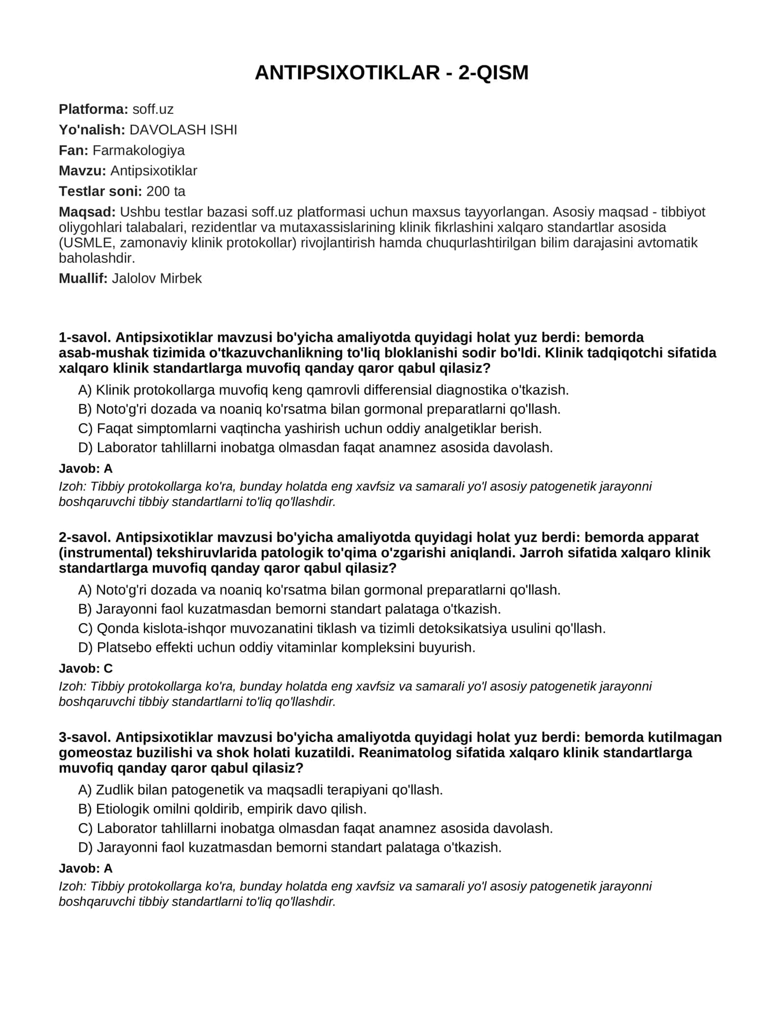 ANTIPSIXOTIKLAR - 2-QISM