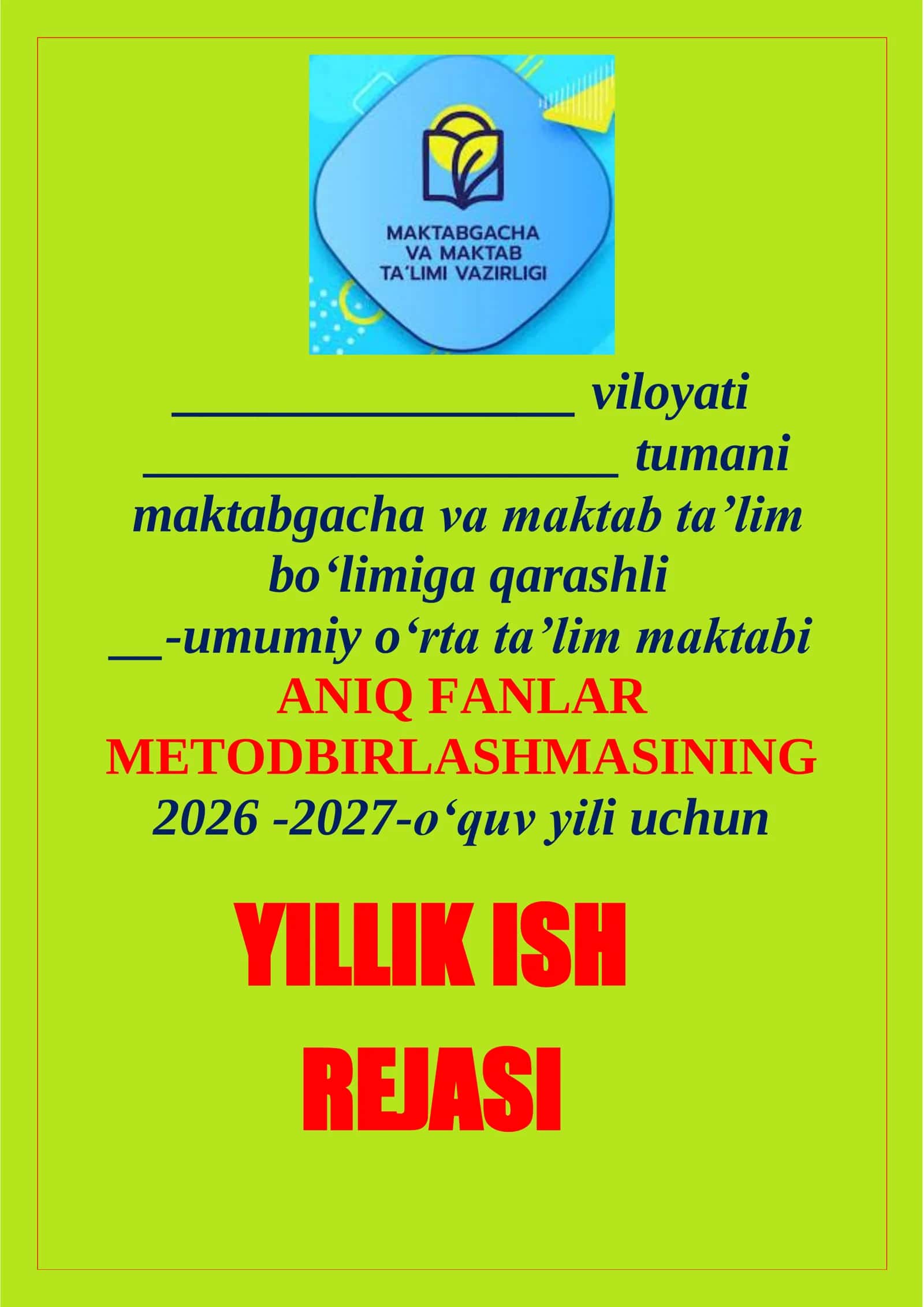 Aniq Fanlar Metodbirlashmasi 2026-2027