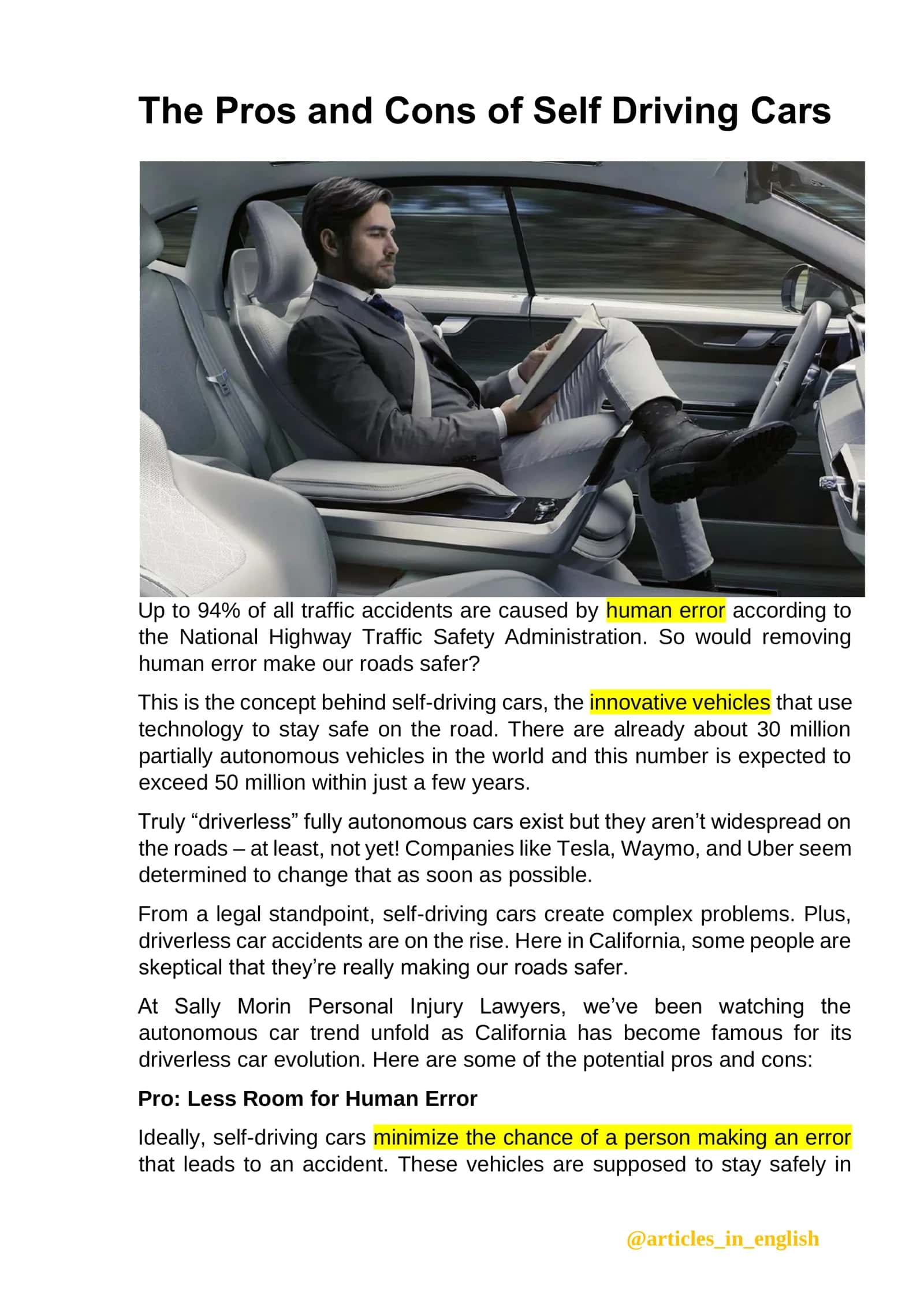 The Pros and Cons of Self Driving Cars