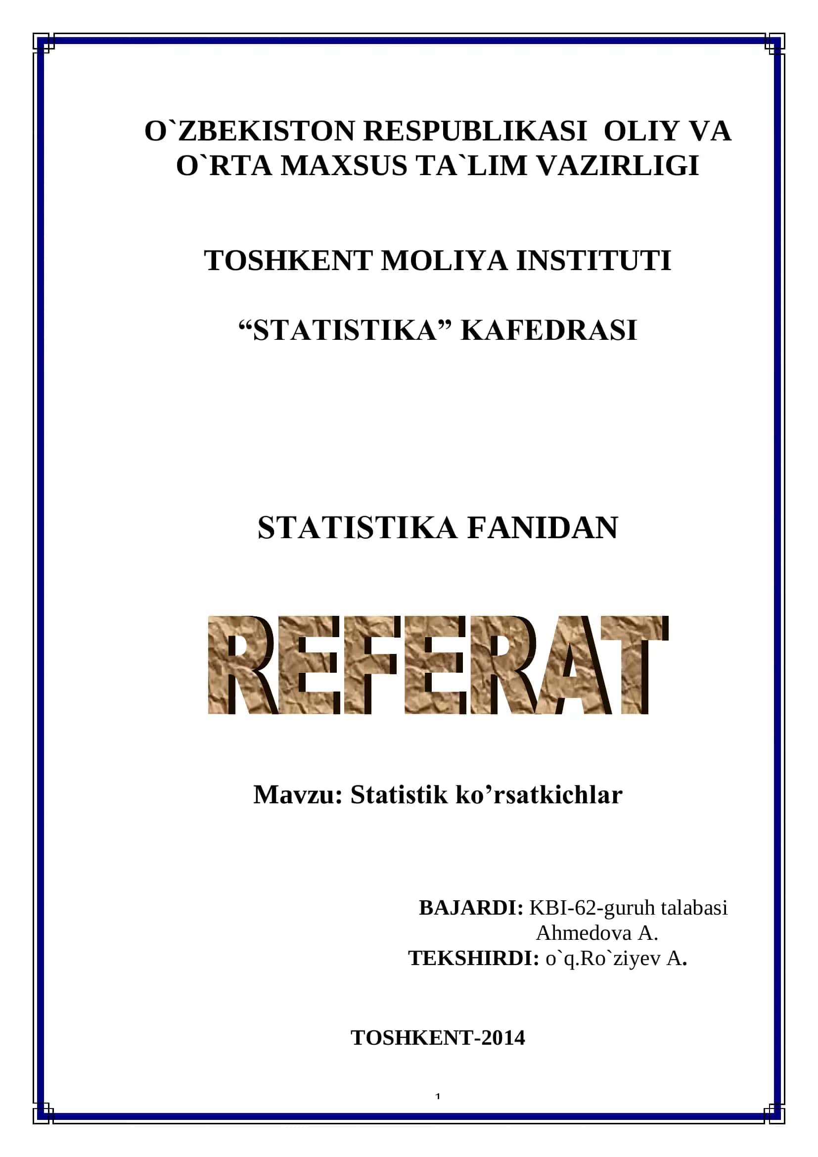 Statistik ko’rsatkichlar