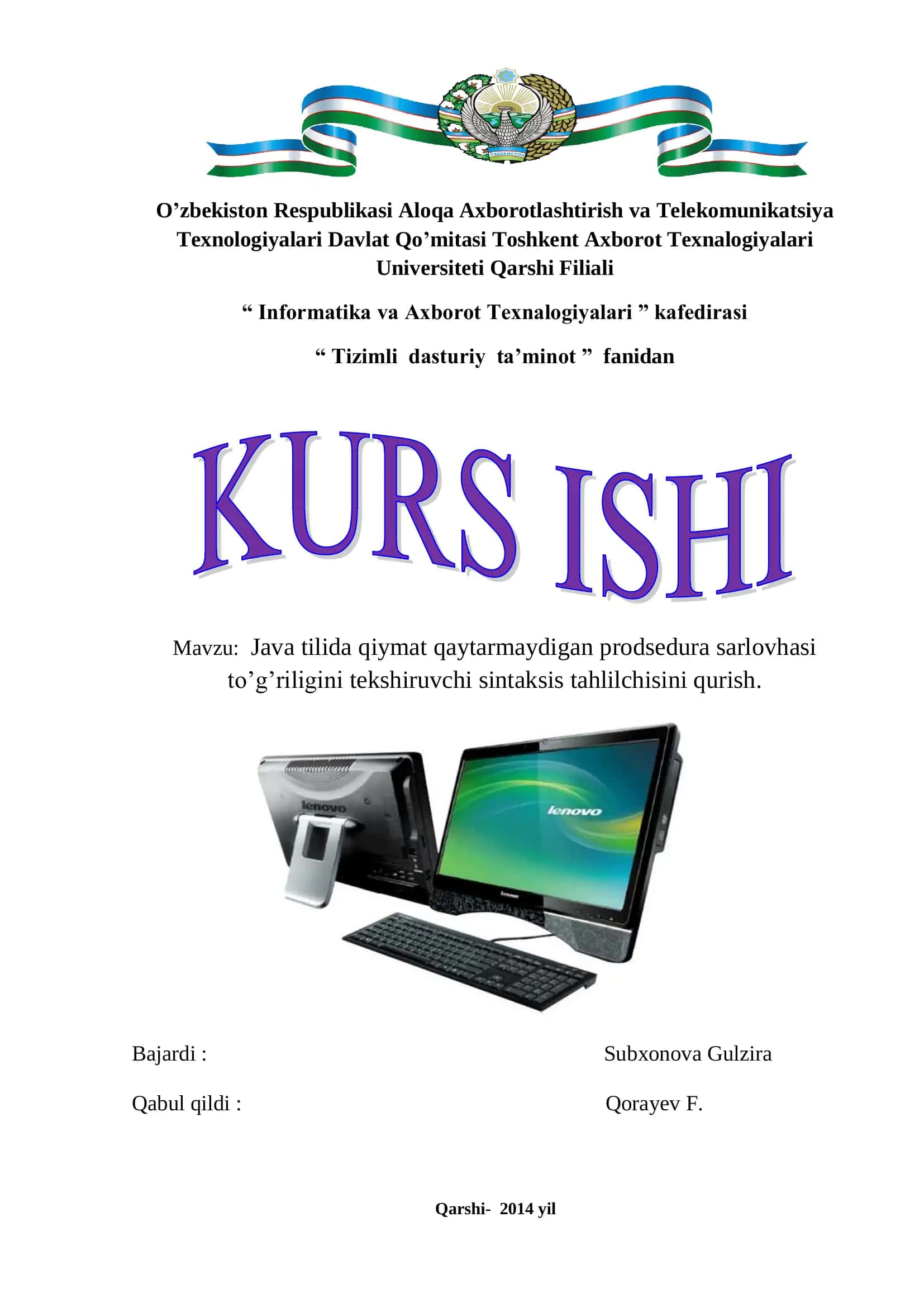 Java tilida qiymat qaytarmaydigan prodsedura sarlovhasi to’g’riligini tekshiruvchi sintaksis tahlilchisini qurish