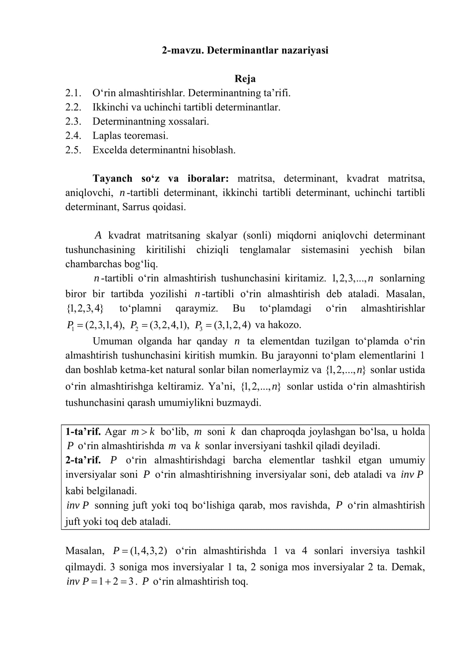 Determinantlar nazariyasi