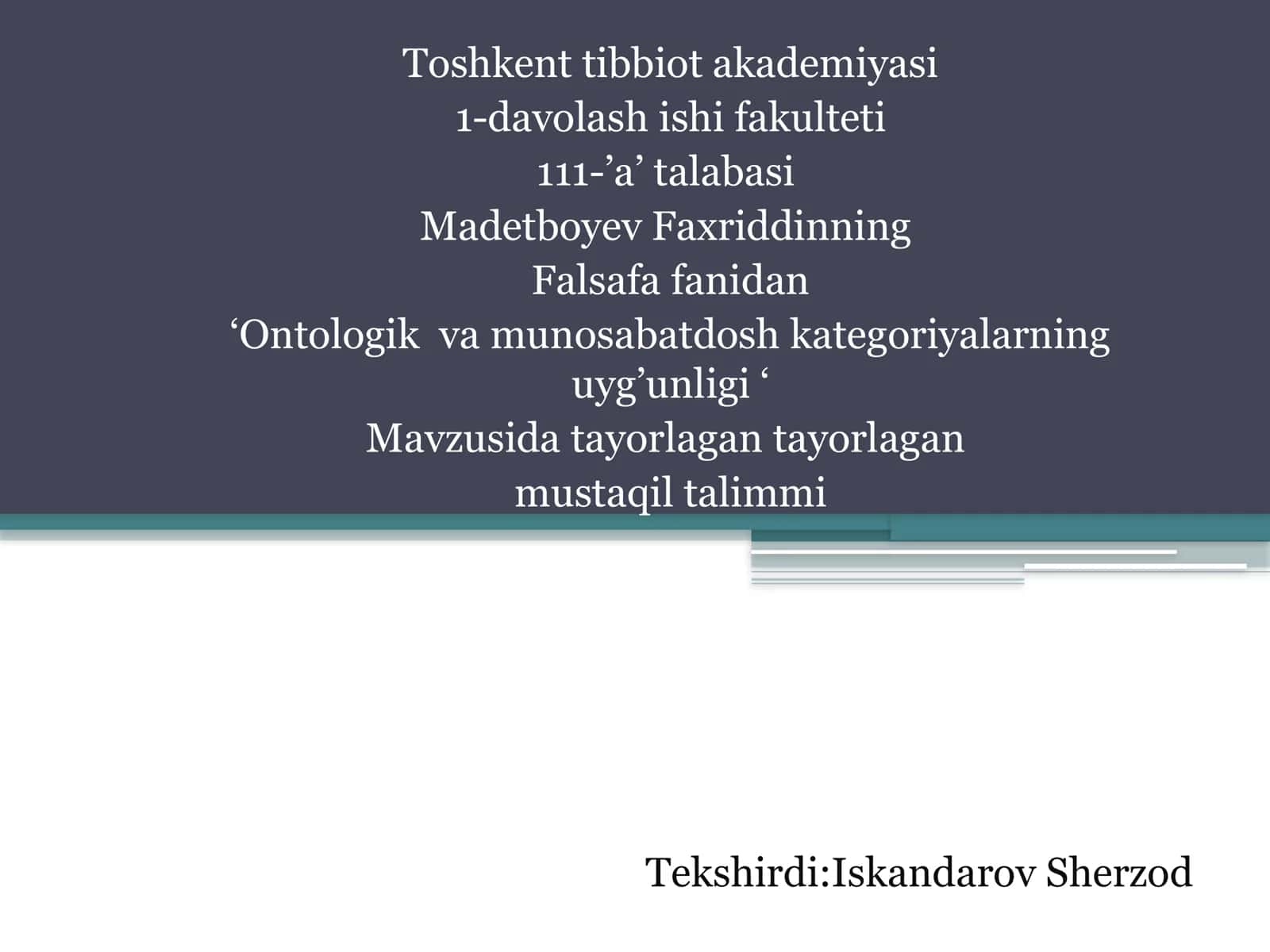 Ontologiya fanidan koduvchi tayyorgarlik