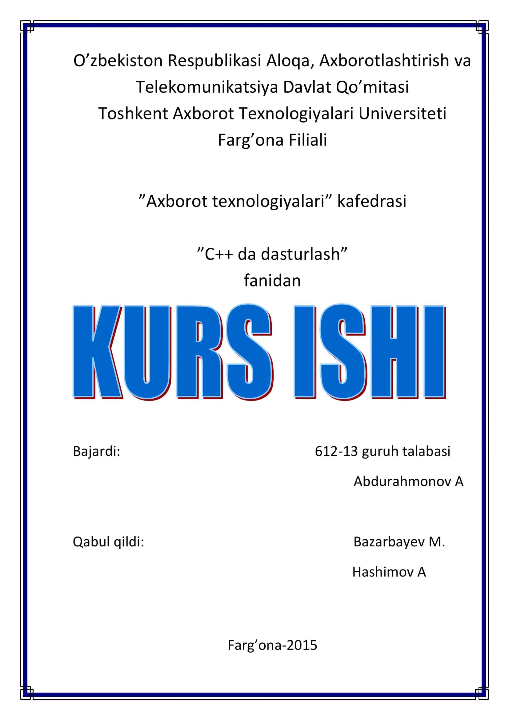 Texnik xizmat axborot tizimi elementini yaratish