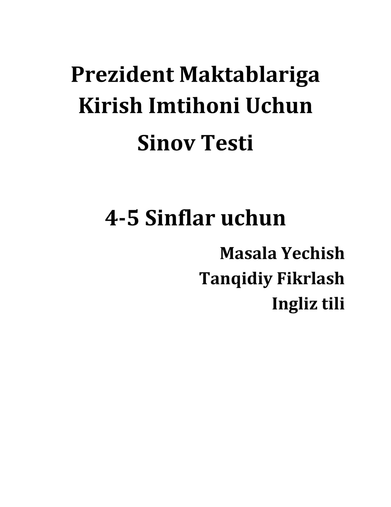 Prezident Maktablariga Kirish Imtihoni Uchun Sinov Testi