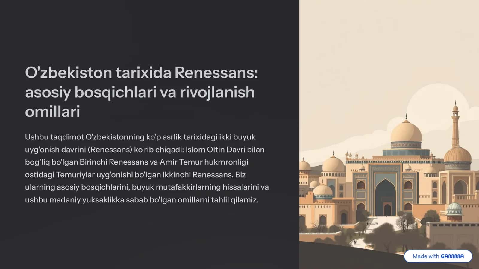 O'zbekiston tarixida Renessans: asosiy bosqichlari va rivojlanish omillari