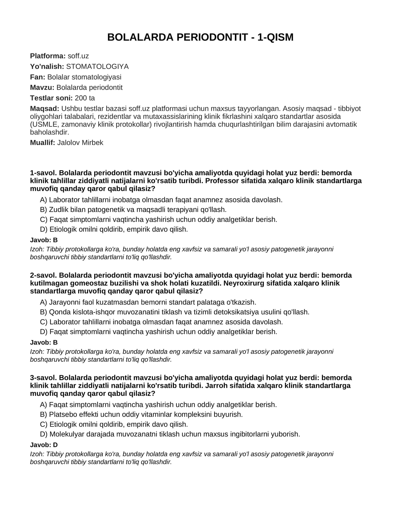 BOLALARDA PERIODONTIT - 1-QISM