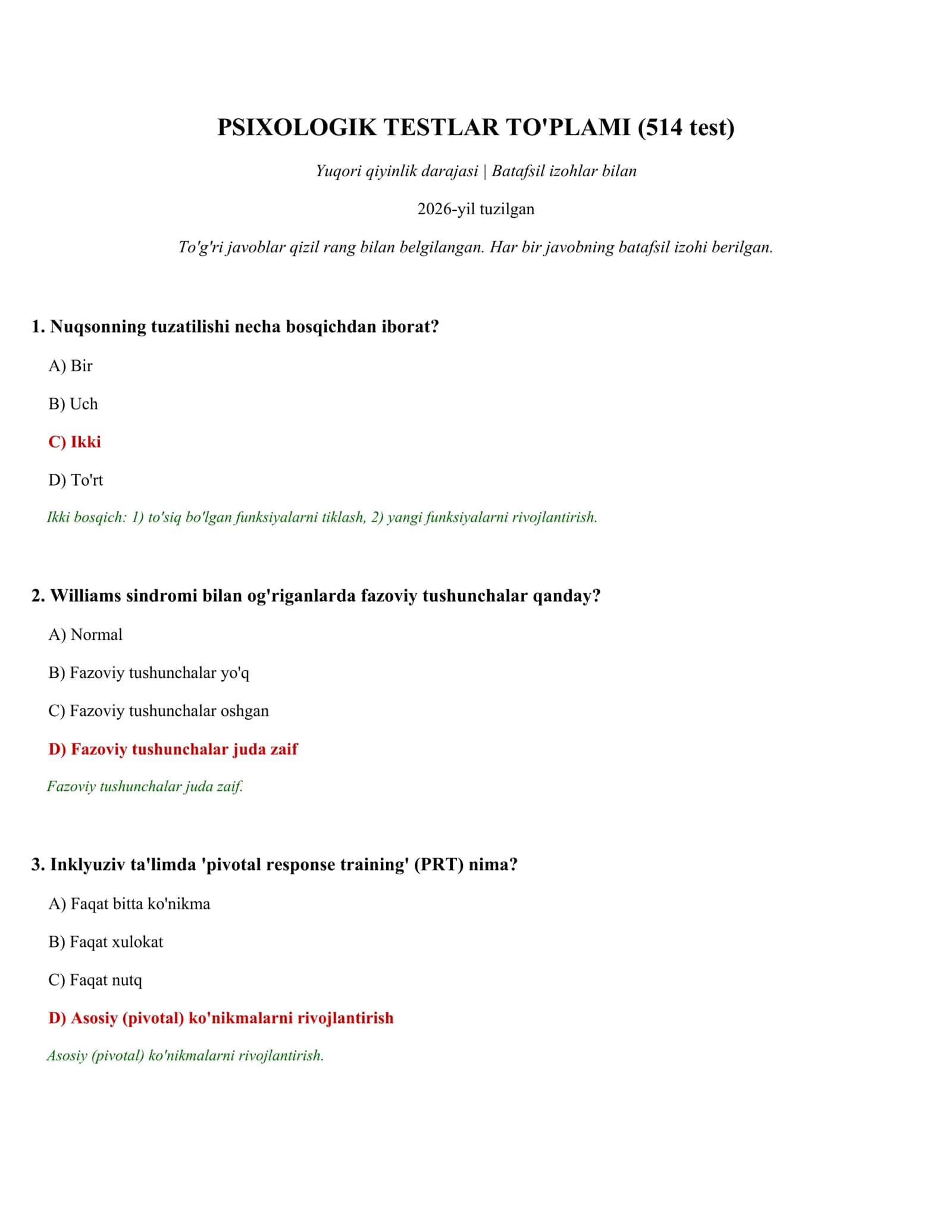 PSIXOLOGIK TESTLAR TO'PLAMI (514 test)