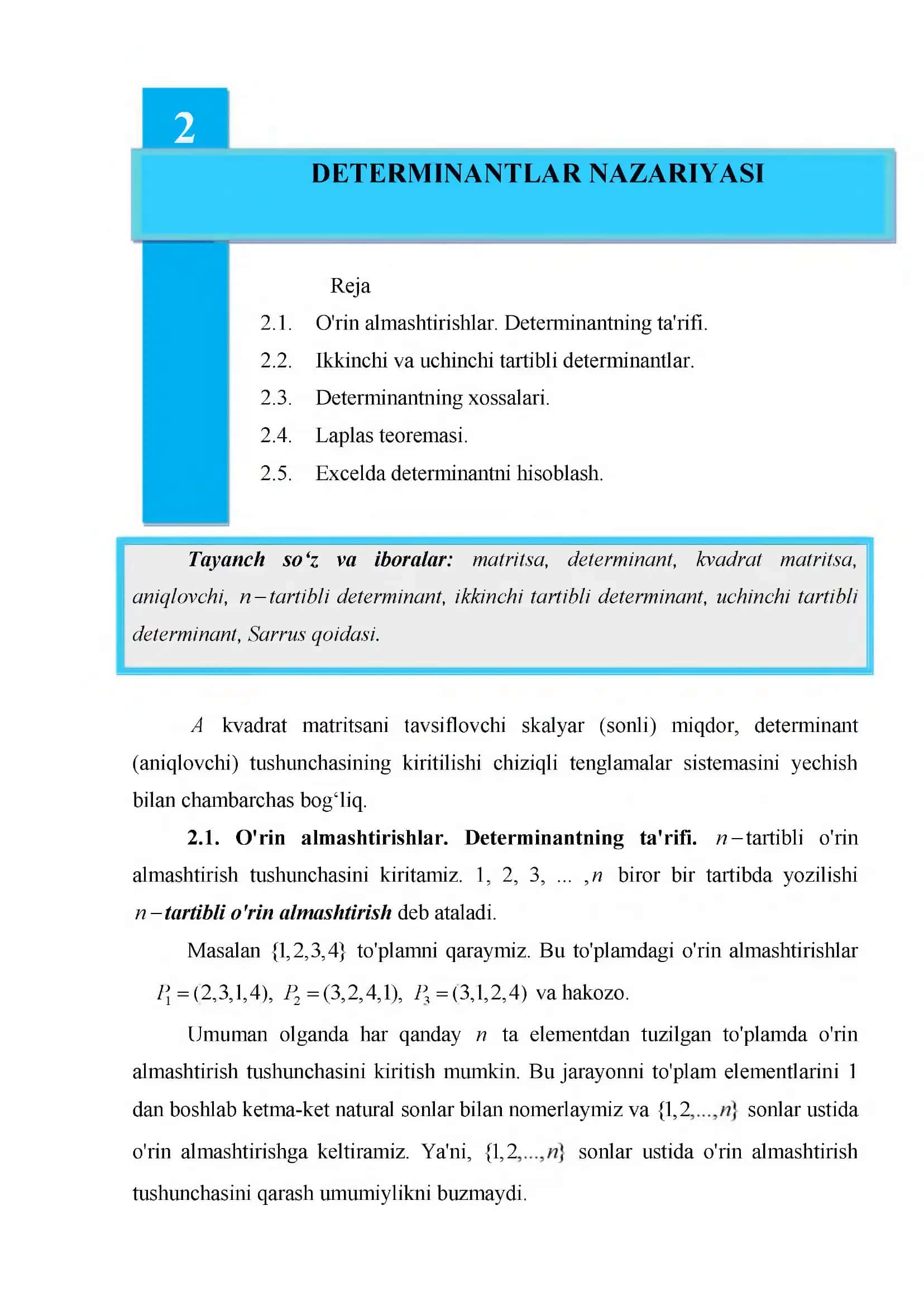 DETERMINANTLAR NAZARIYASI