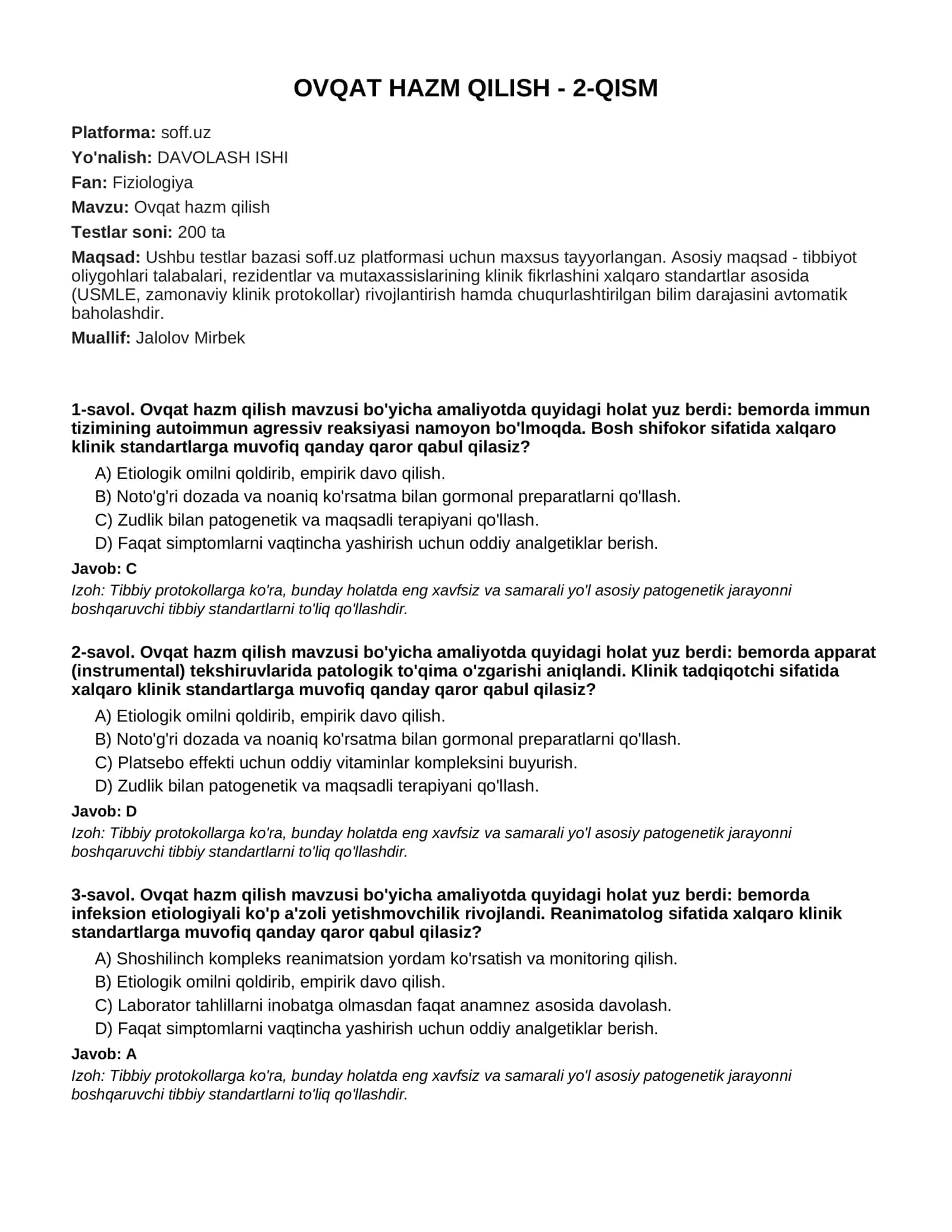 OVQAT HAZM QILISH - 2-QISM
