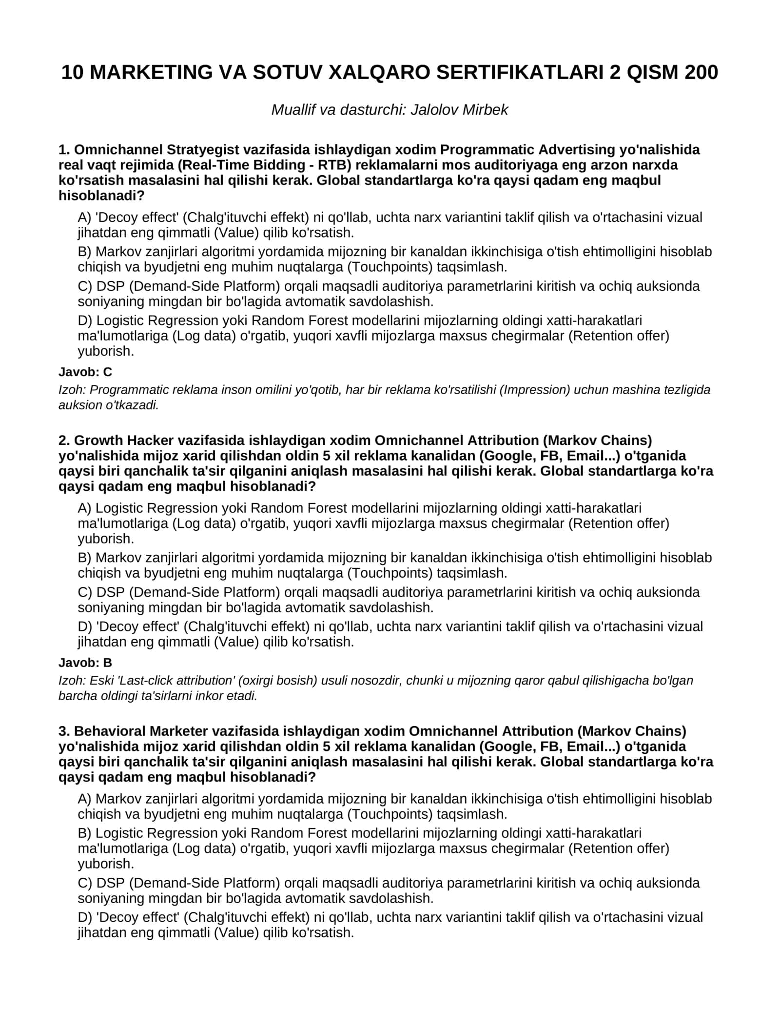MARKETING VA SOTUV XALQARO SERTIFIKATLARI 2 QISM 200