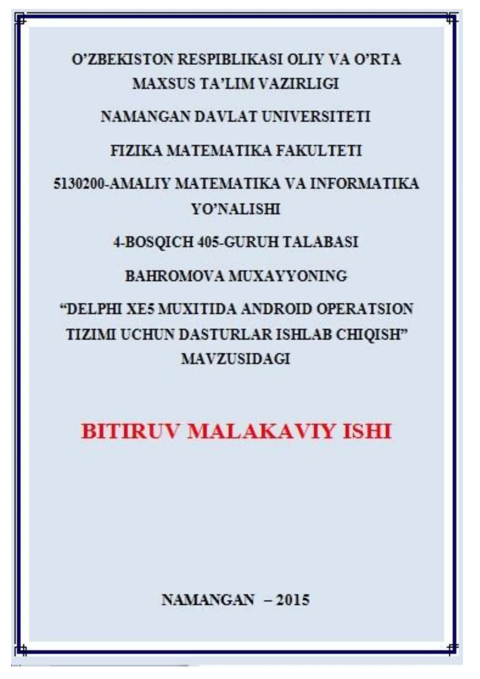 BOB Android OT uchun amaliy dasturlar ishlab chiqish namunalari