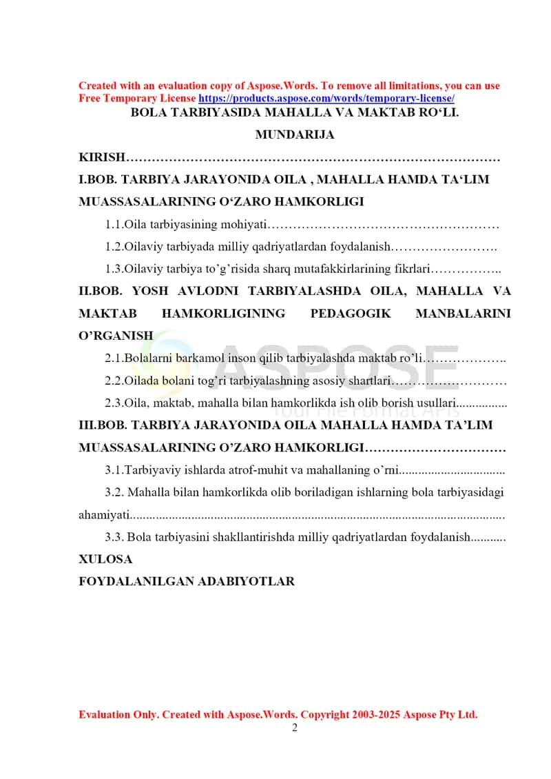 Kurs ishi “Bola tarbiyasida mahalla va maktab ro‘li”
