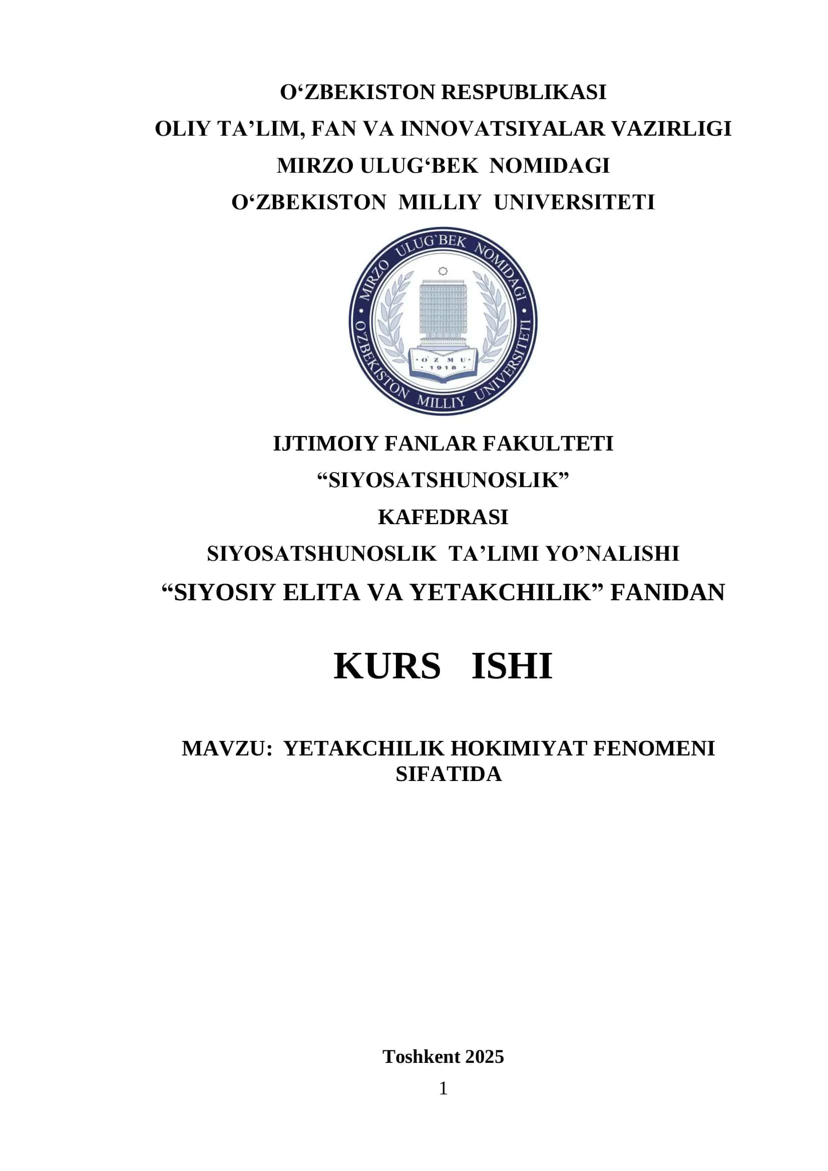 YETAKCHILIK HOKIMIYAT FENOMENI SIFATIDA