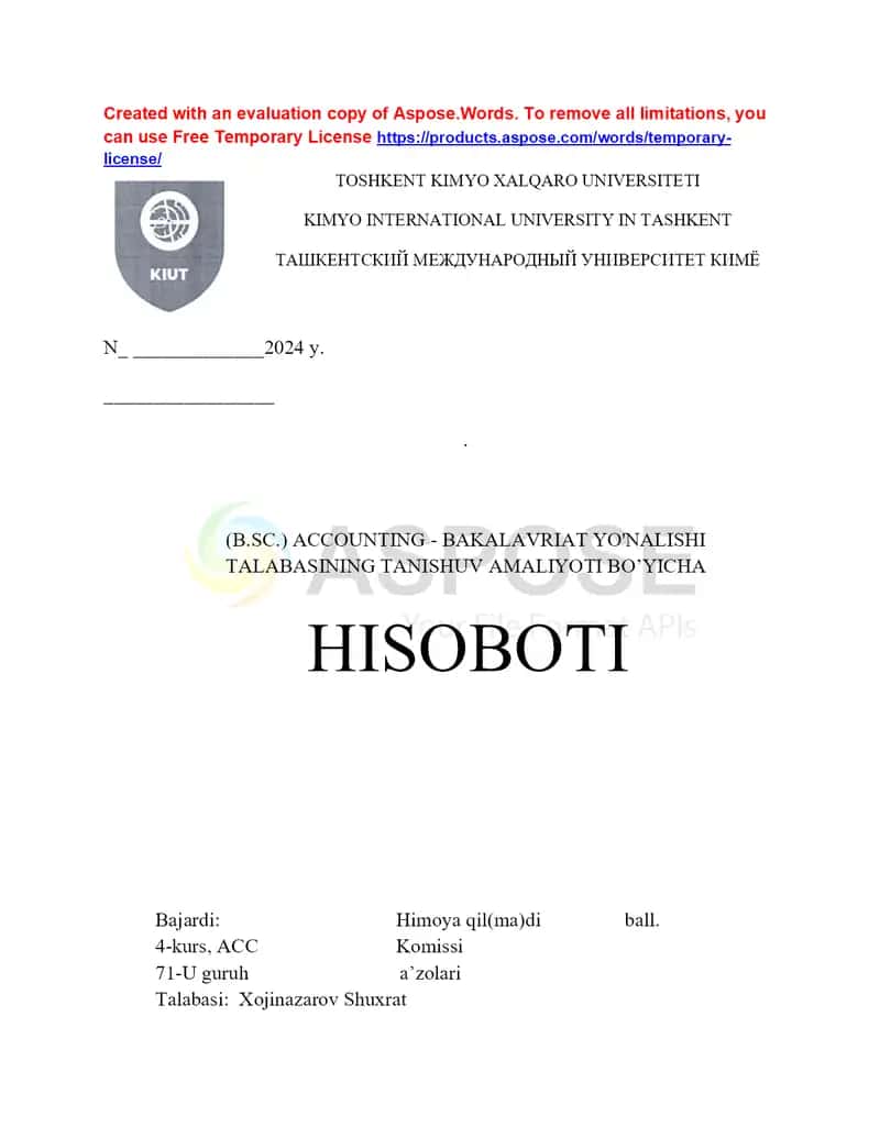 AMALIYOT HISOBOTI. 5	Faoliyat turi	Yog‘och, qurilish materiallari va sanitariya-texnik uskunalar ulgurji savdosi