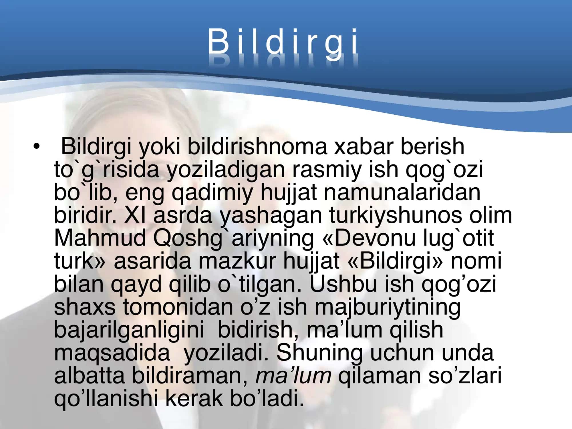 Bildirgi yozish qoidalari va namuna