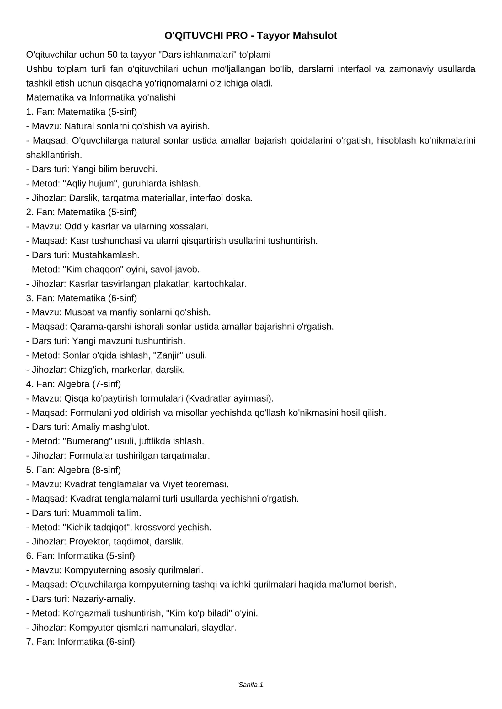 O'QITUVCHI PRO - Tayyor Mahsulot